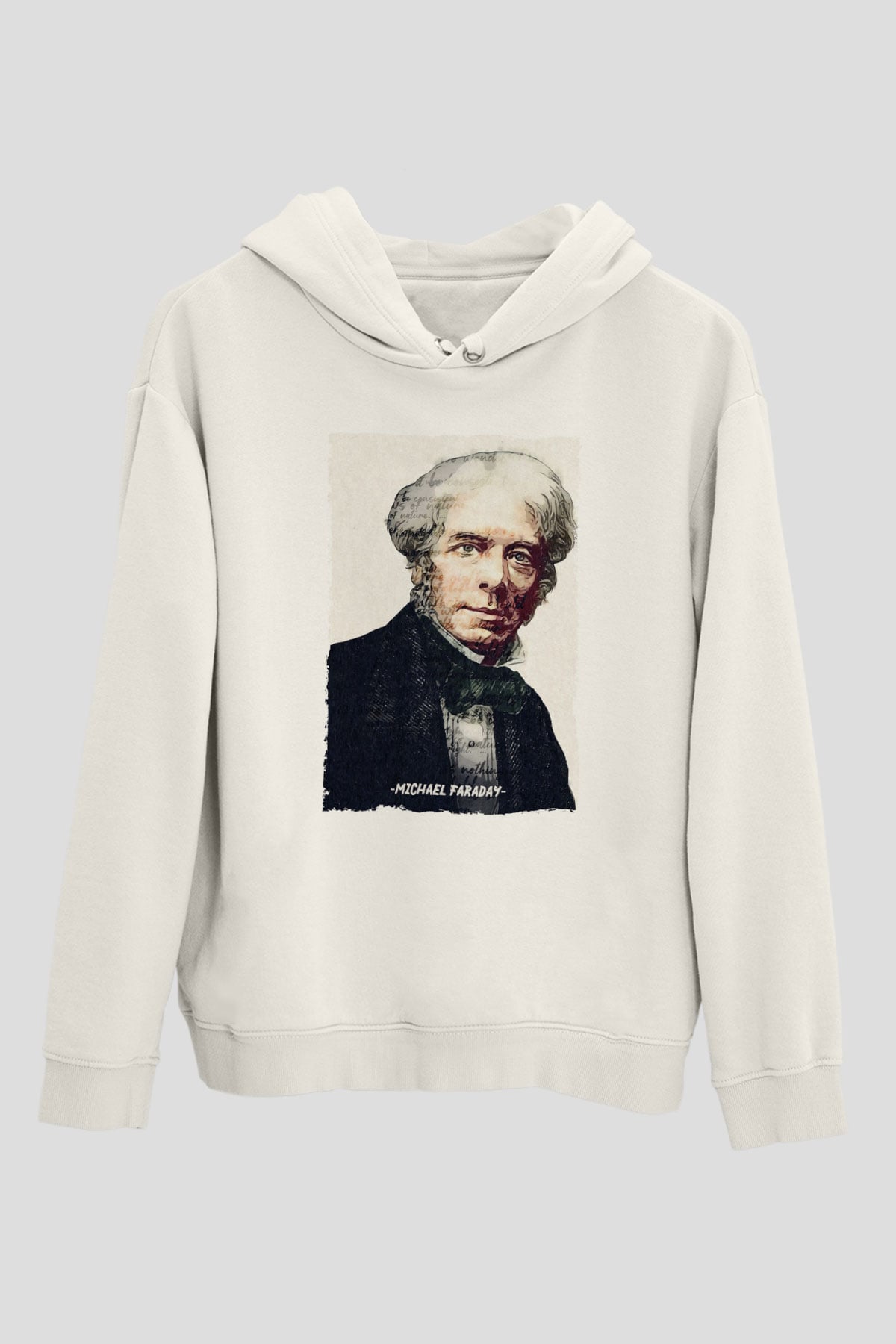 Michael Faraday Yazılı Portre Baskılı Unisex Ekru Hoodie