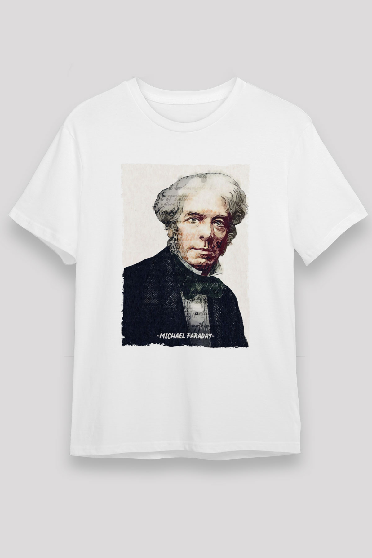 Michael Faraday Yazılı Portre Baskılı Unisex Beyaz Tişört - Tshirt