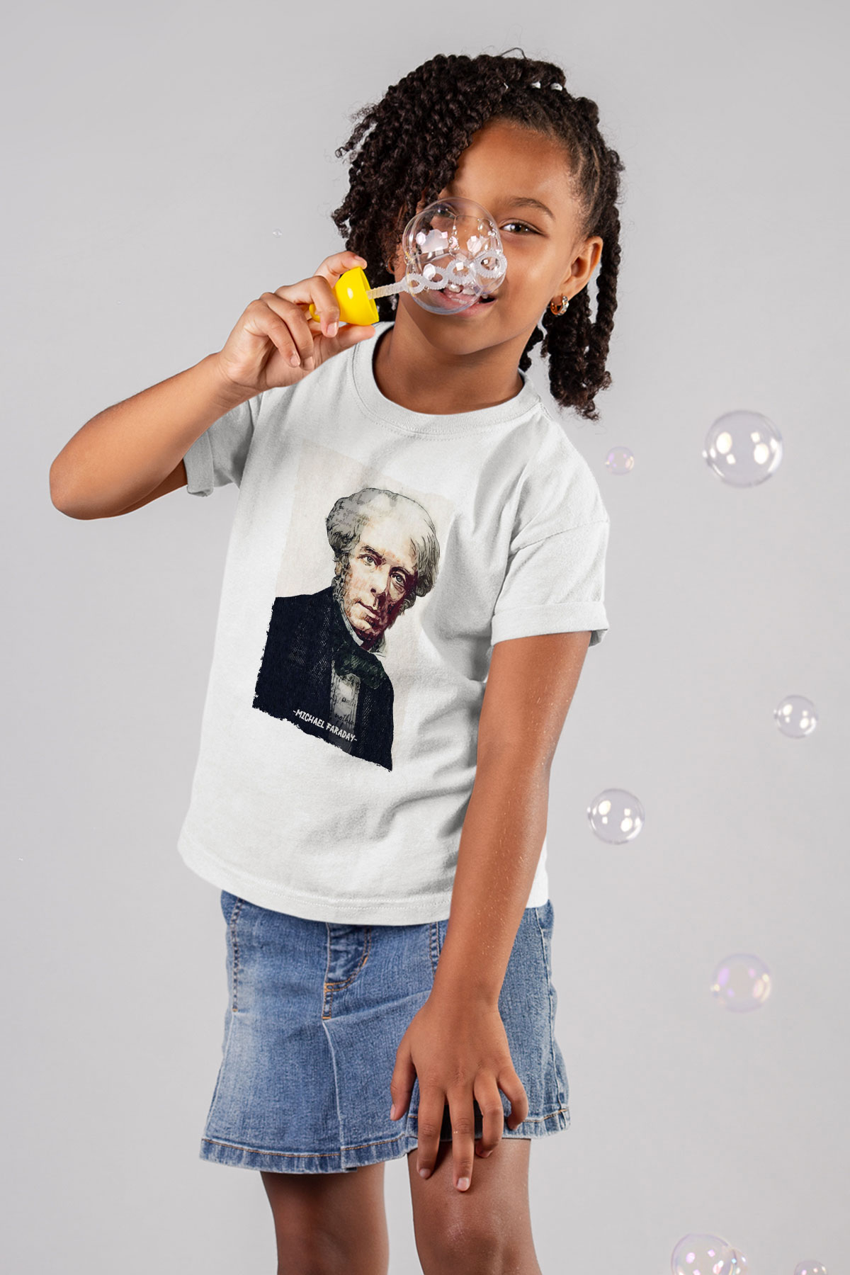 Michael Faraday Yazılı Portre Baskılı Unisex Beyaz Çocuk Tişörtü - Tshirt