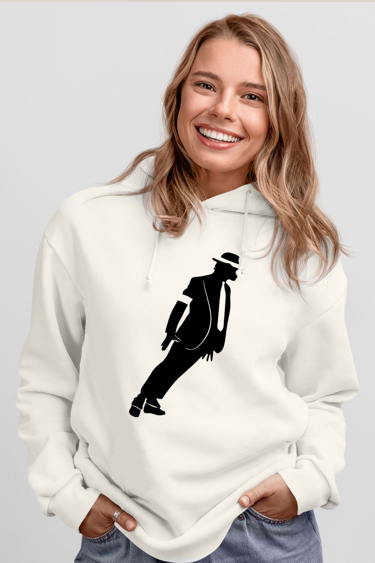 Michael Jackson Beyaz Unisex Kapşonlu Sweatshirt