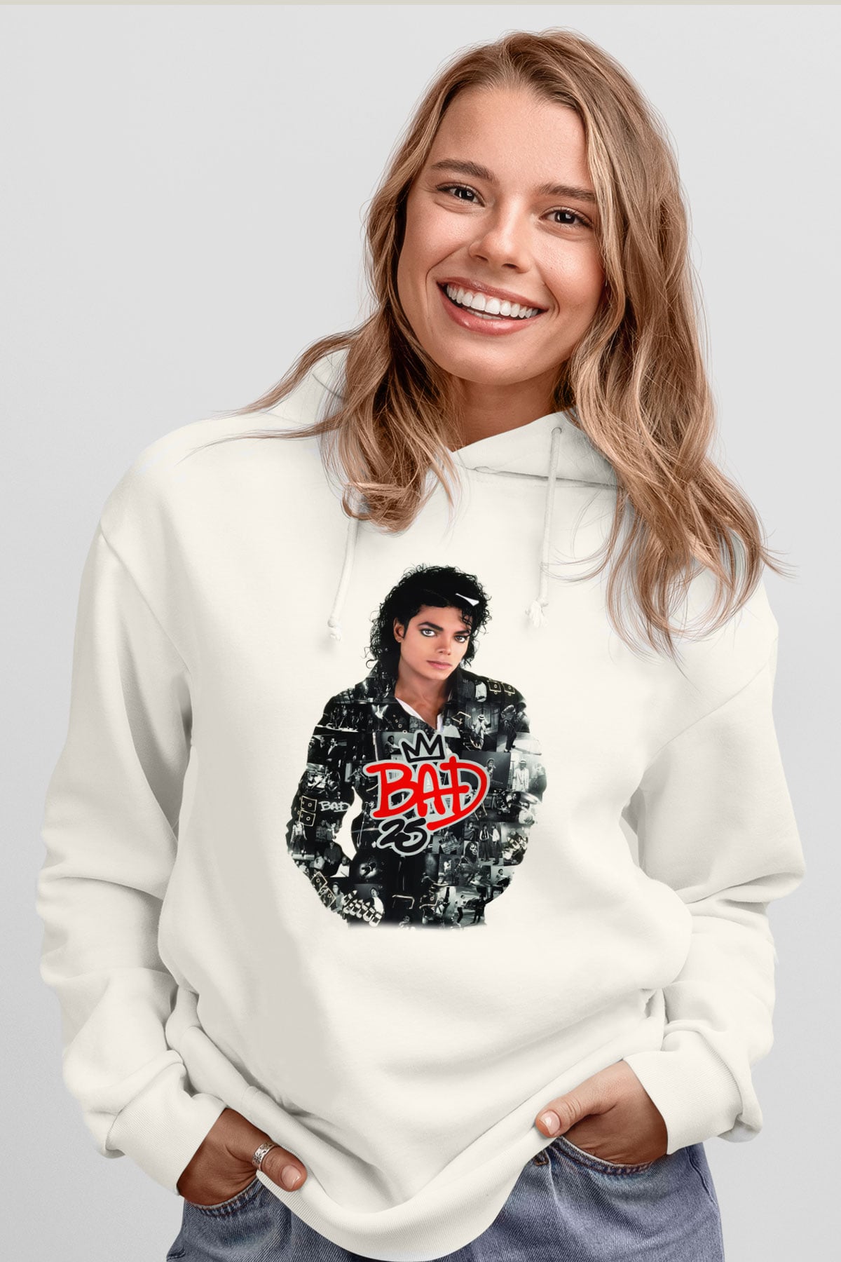 Michael Jackson Beyaz Unisex Kapşonlu Sweatshirt
