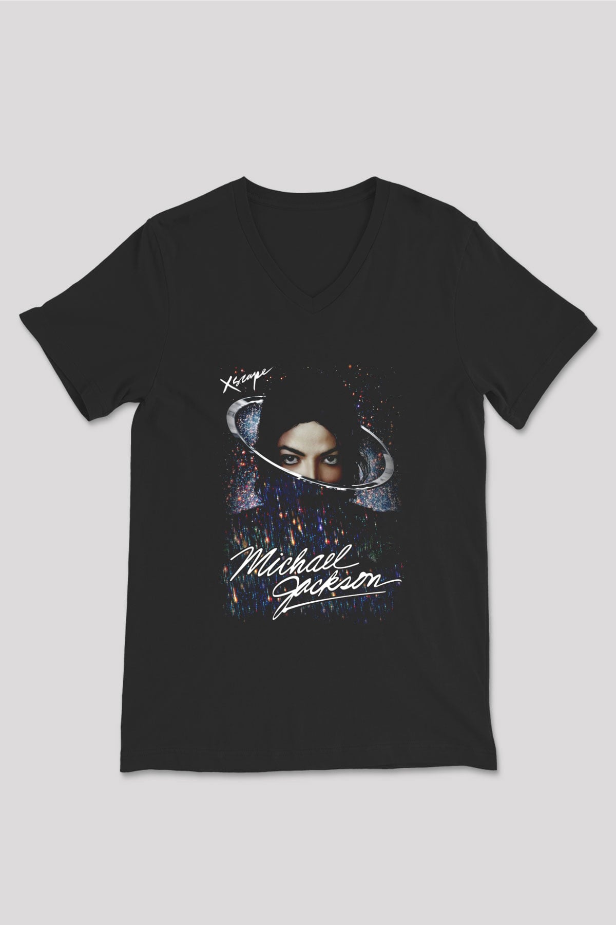 Michael Jackson Siyah Unisex V Yaka Tişört T-Shirt