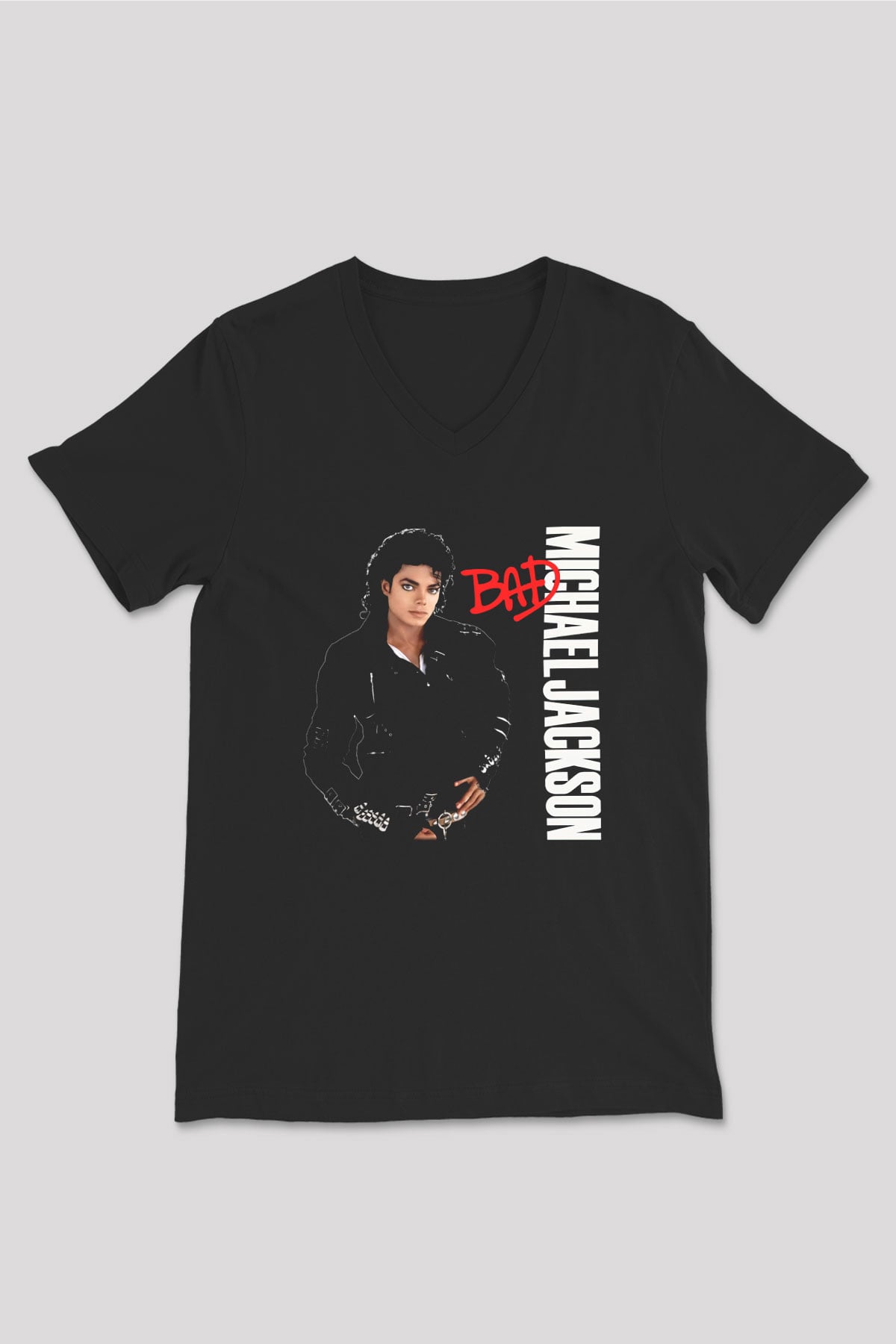 Michael Jackson Siyah Unisex V Yaka Tişört T-Shirt