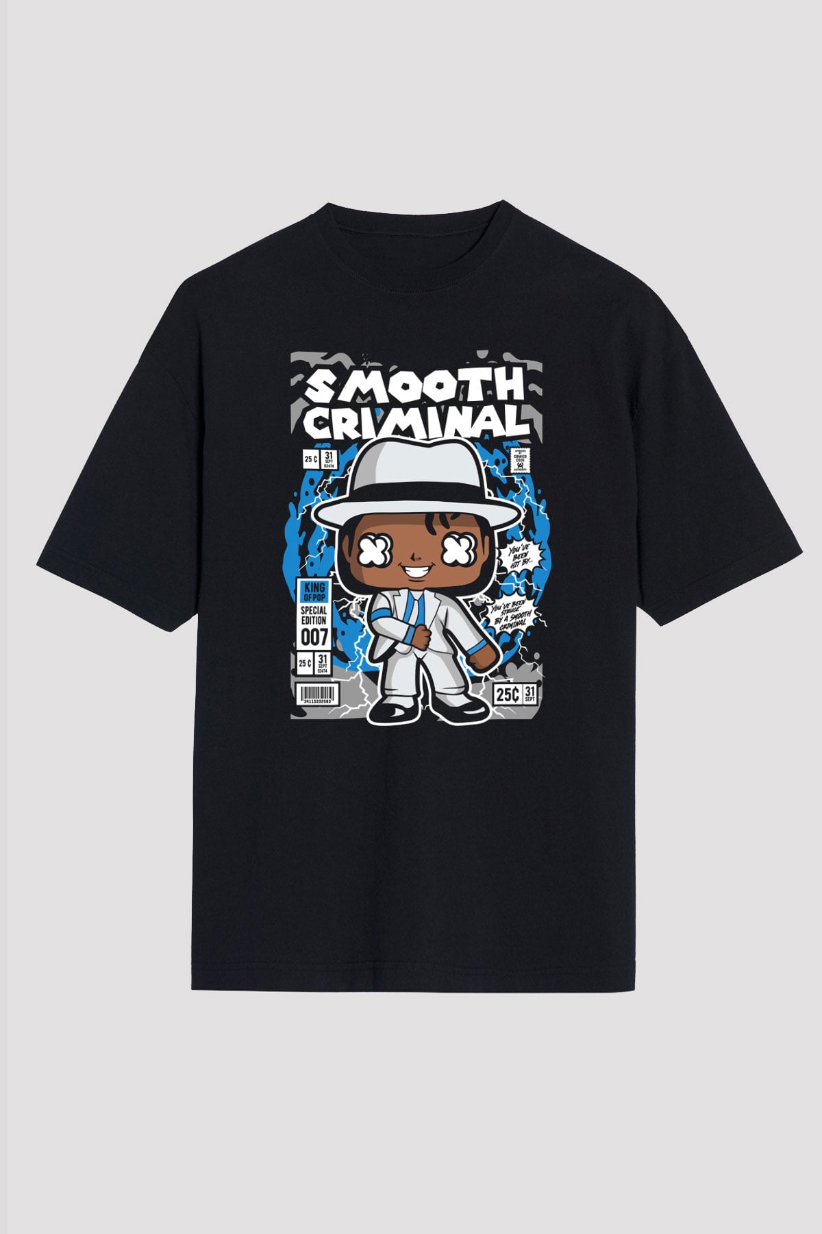 Michael Jackson Smooth Criminal Baskılı Unisex Siyah Oversize Tişört