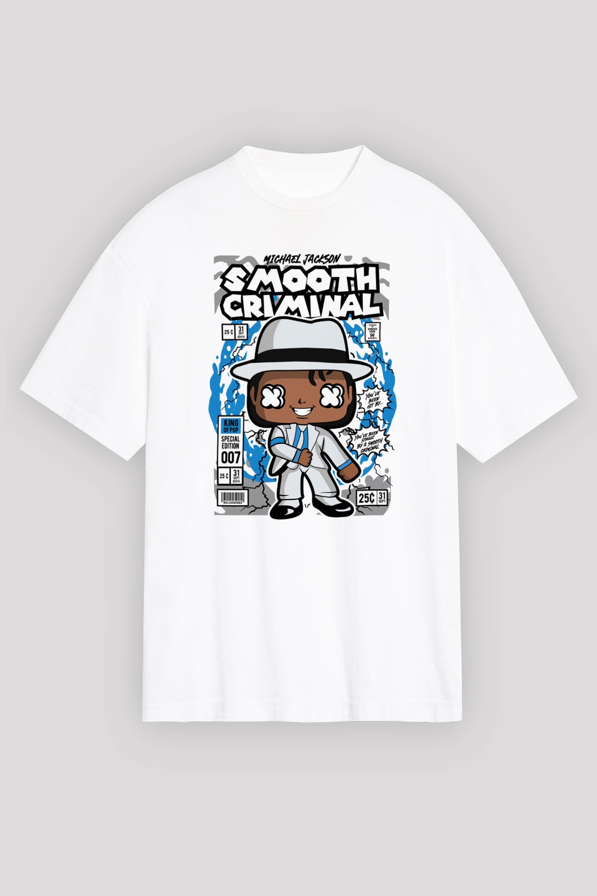 Michael Jackson Smooth Criminal Baskılı Unisex Beyaz Oversize Tişört