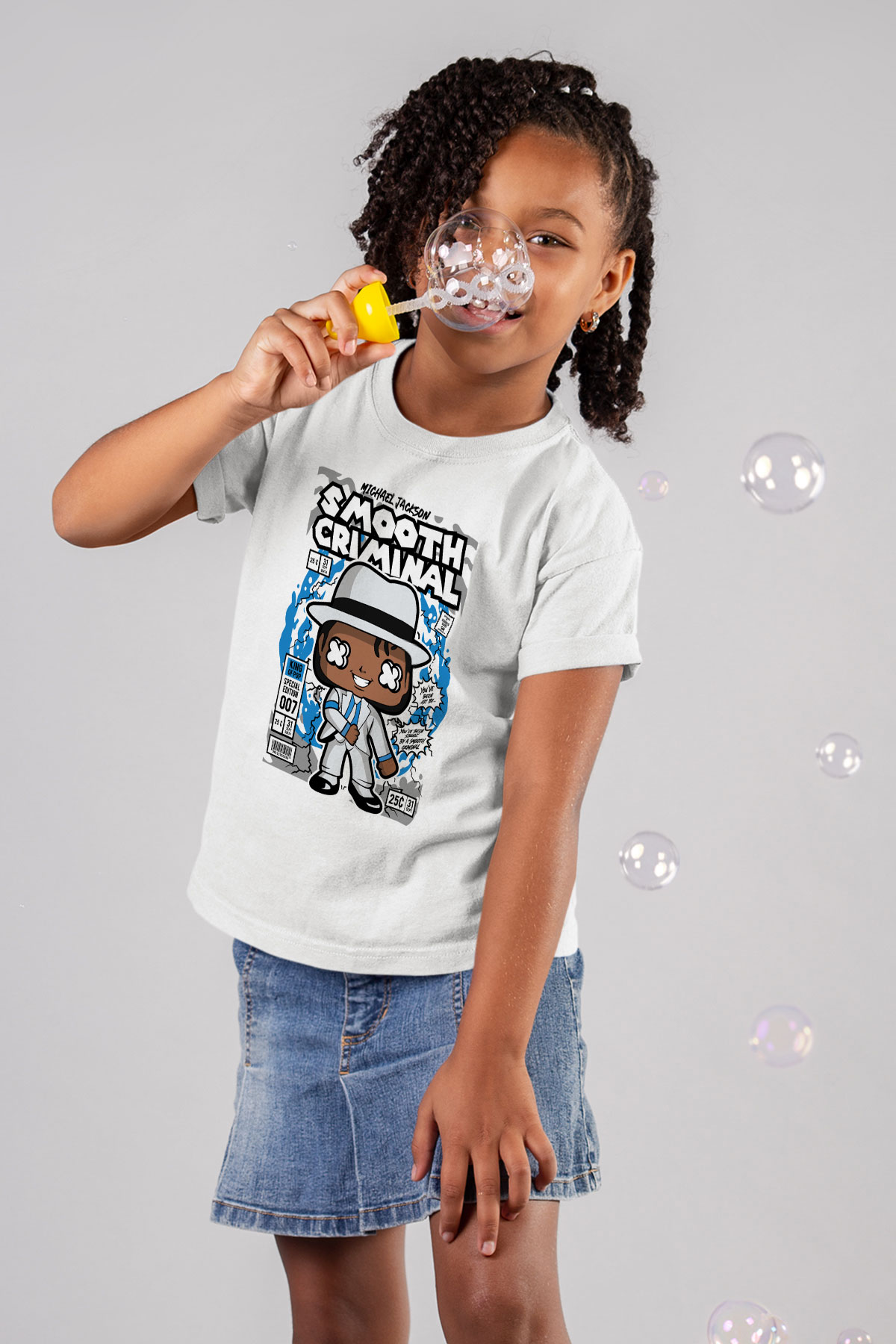 Michael Jackson Smooth Criminal Baskılı Unisex Beyaz Çocuk Tişört