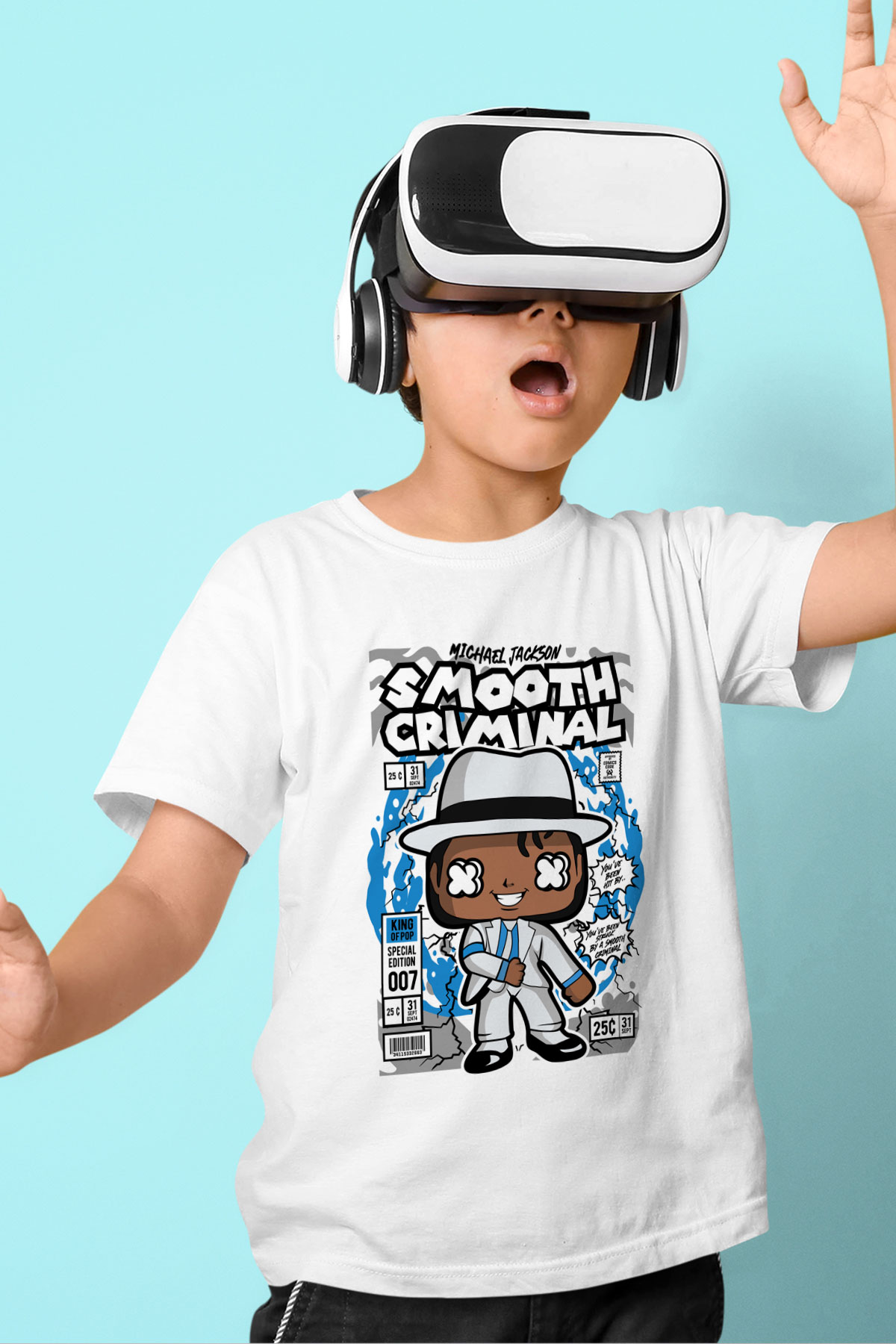 Michael Jackson Smooth Criminal Baskılı Unisex Beyaz Çocuk Tişört