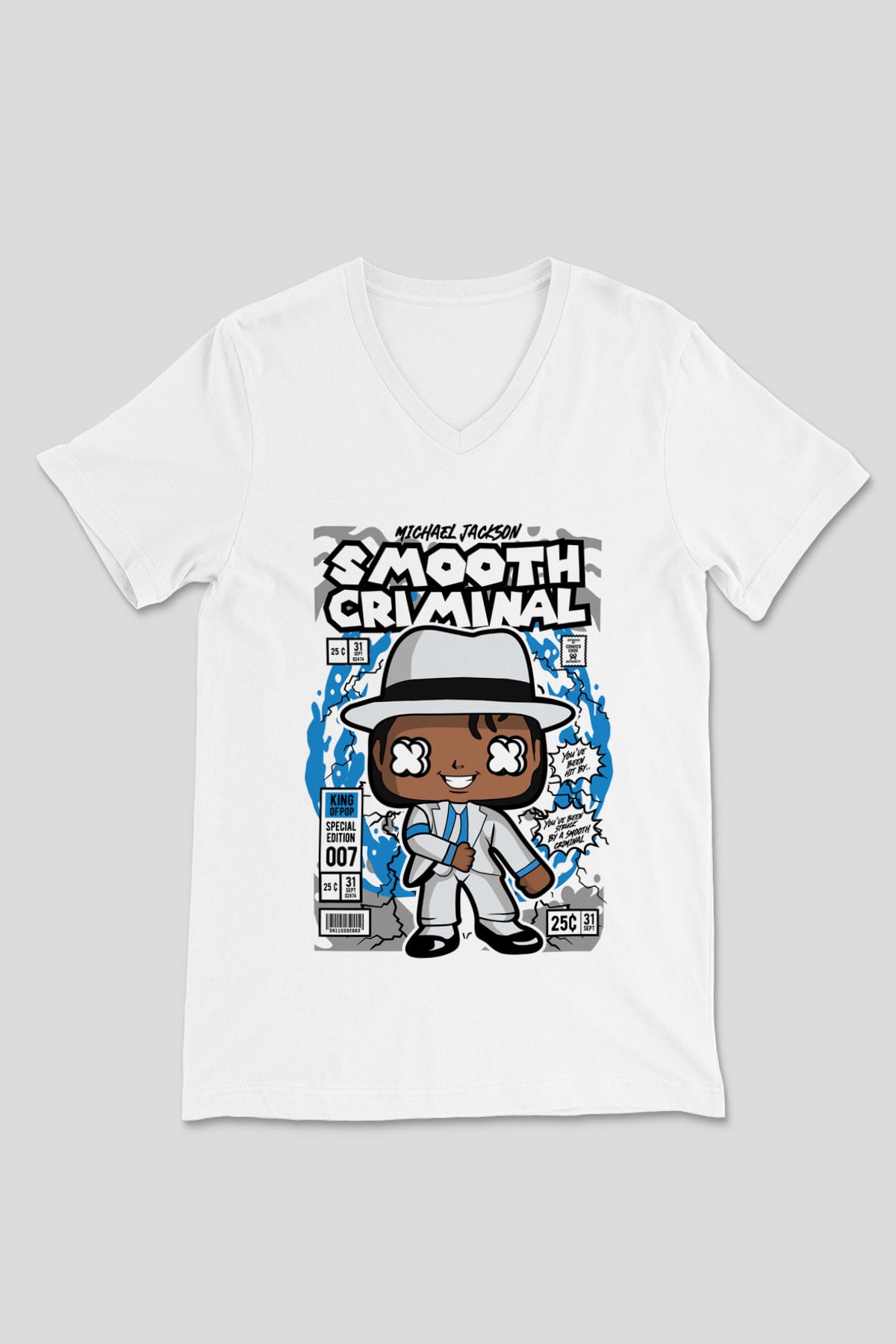 Michael Jackson Smooth Criminal Baskılı Unisex Beyaz V Yaka Tişört