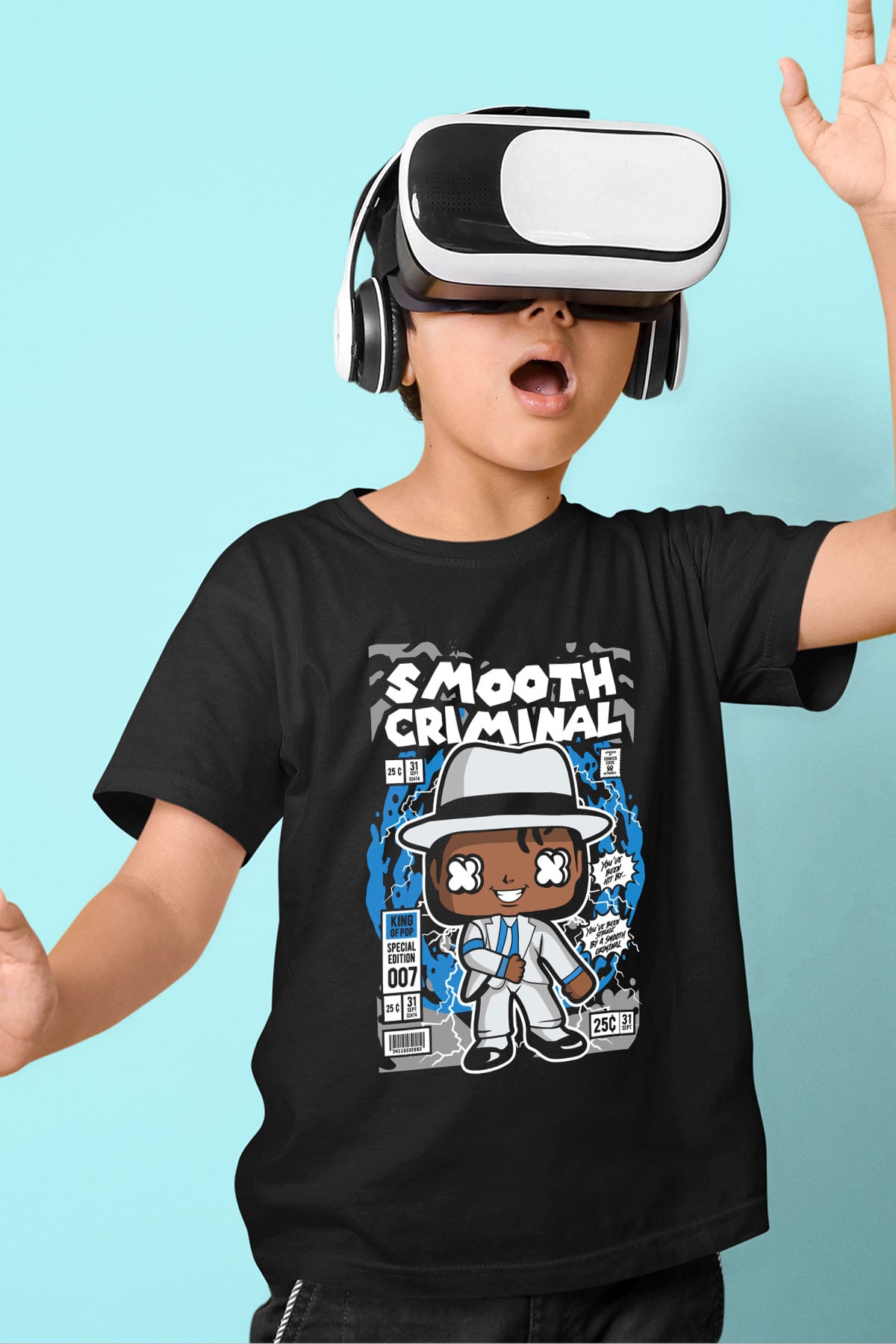 Michael Jackson Smooth Criminal Baskılı Unisex Siyah Çocuk Tişört