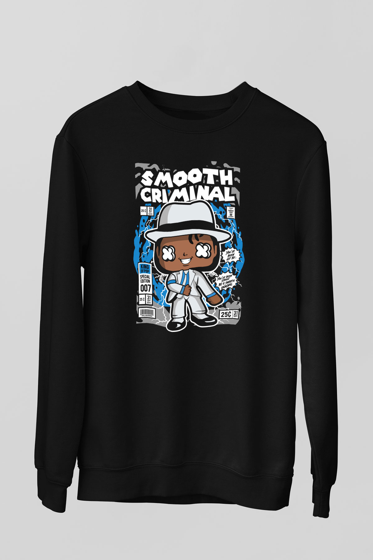 Michael Jackson Smooth Criminal Baskılı Unisex Siyah Sweatshirt