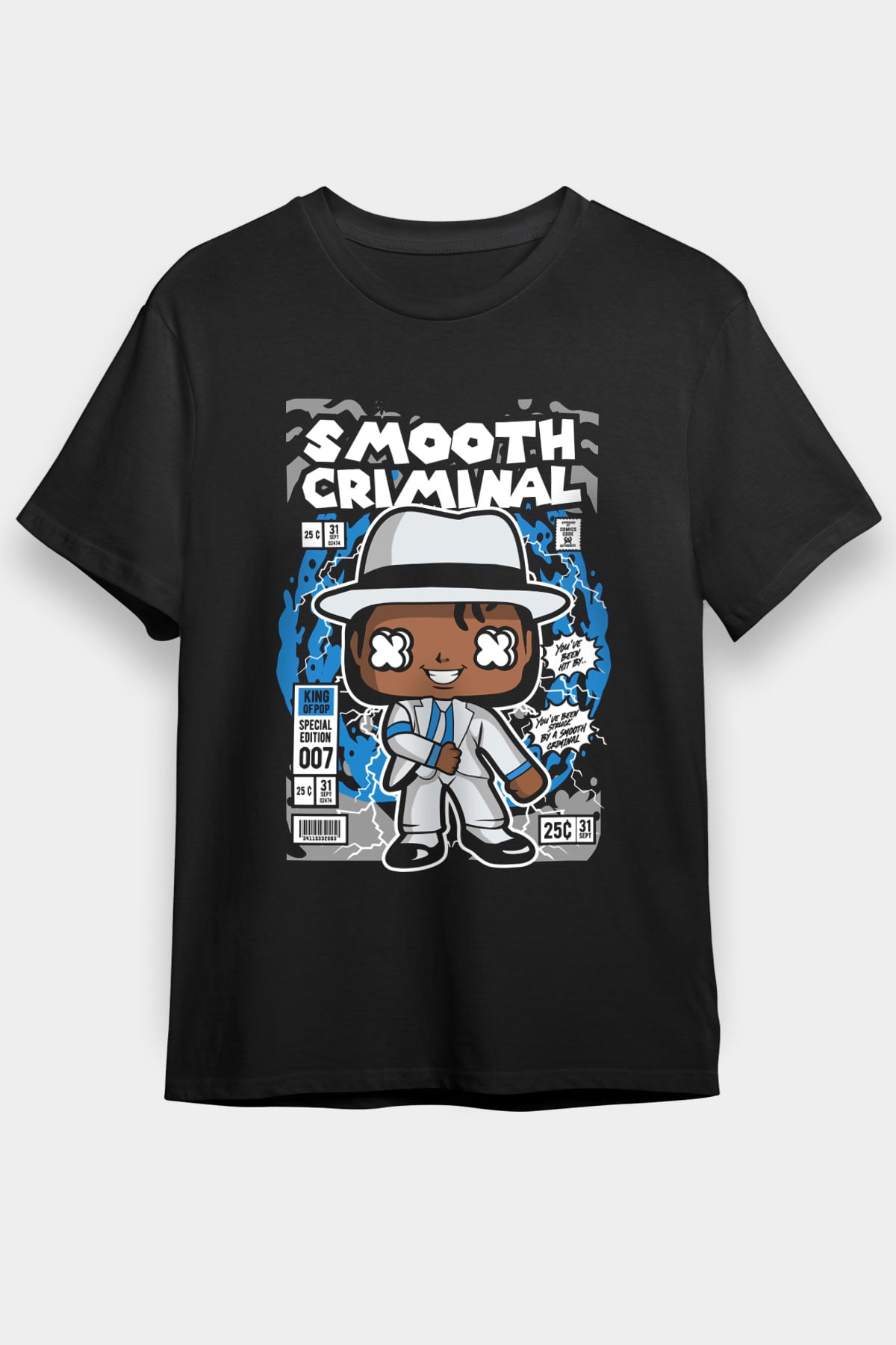 Michael Jackson Smooth Criminal Baskılı Unisex Siyah Tişört