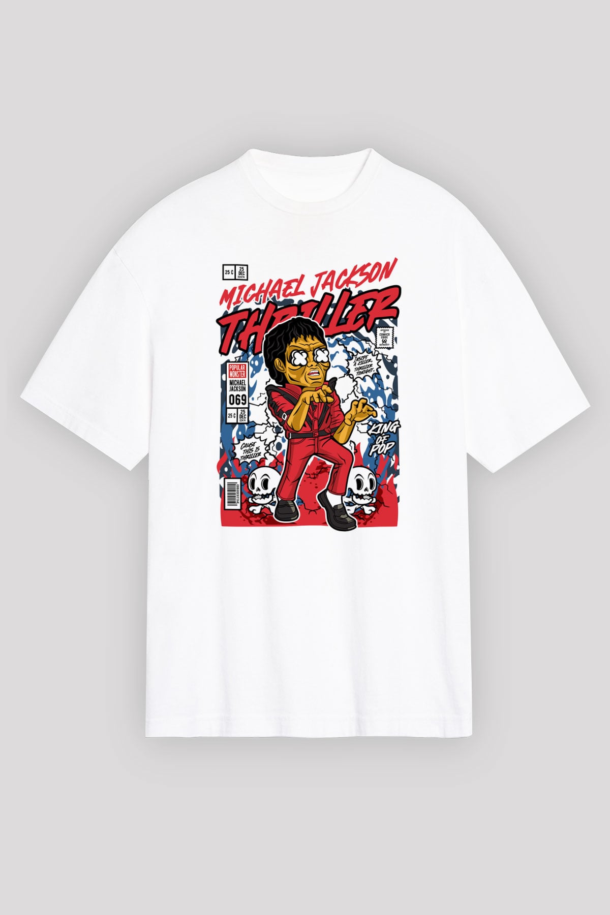 Michael Jackson Thriller Baskılı Unisex Beyaz Oversize Tişört