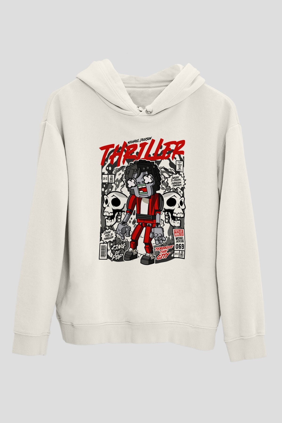 Michael Jakson Zombie Baskılı Unisex Beyaz Hoodie