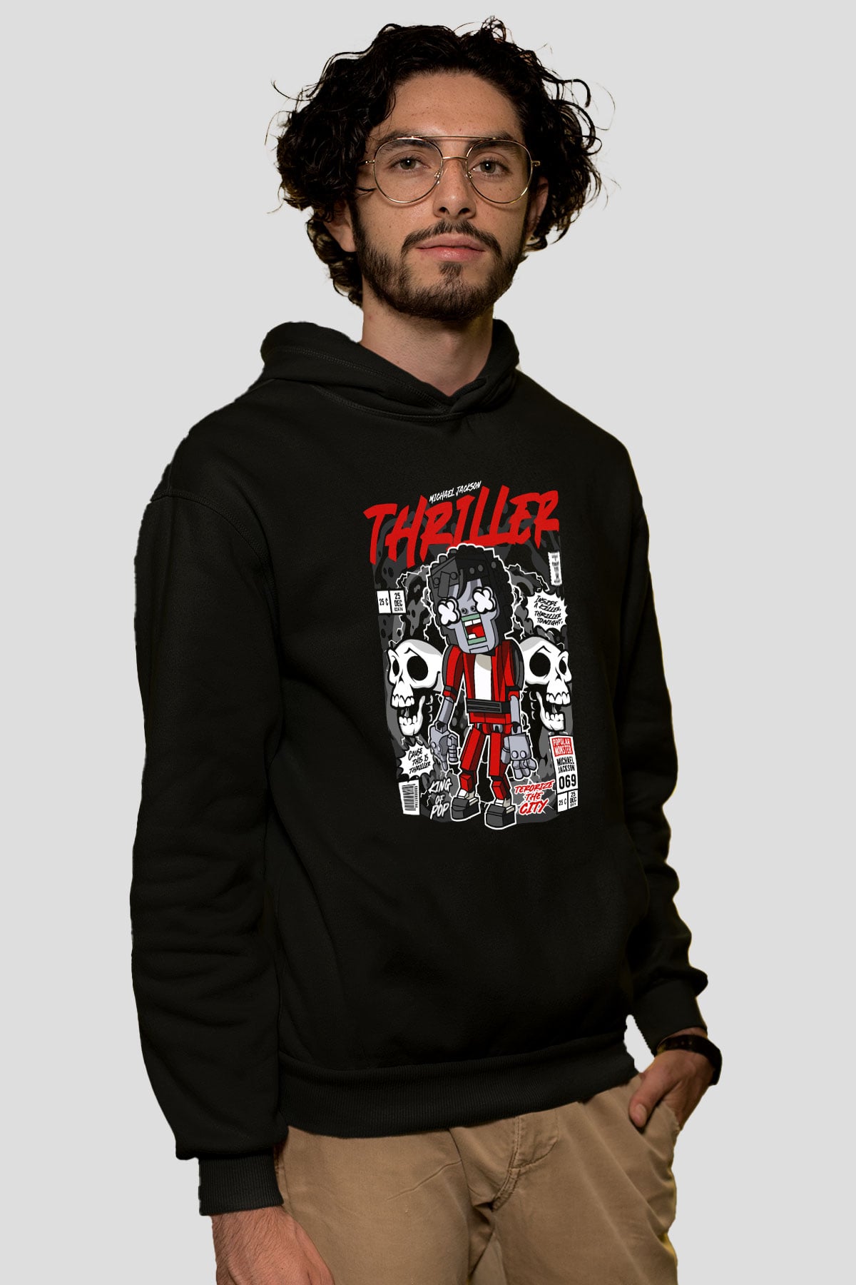 Michael Jakson Zombie Baskılı Unisex Siyah Hoodie