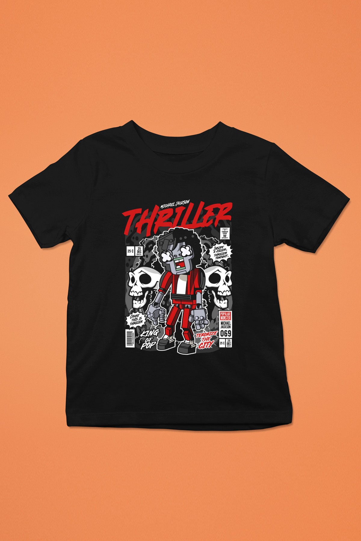 Michael Jakson Zombie Baskılı Unisex Siyah Çocuk Tişört