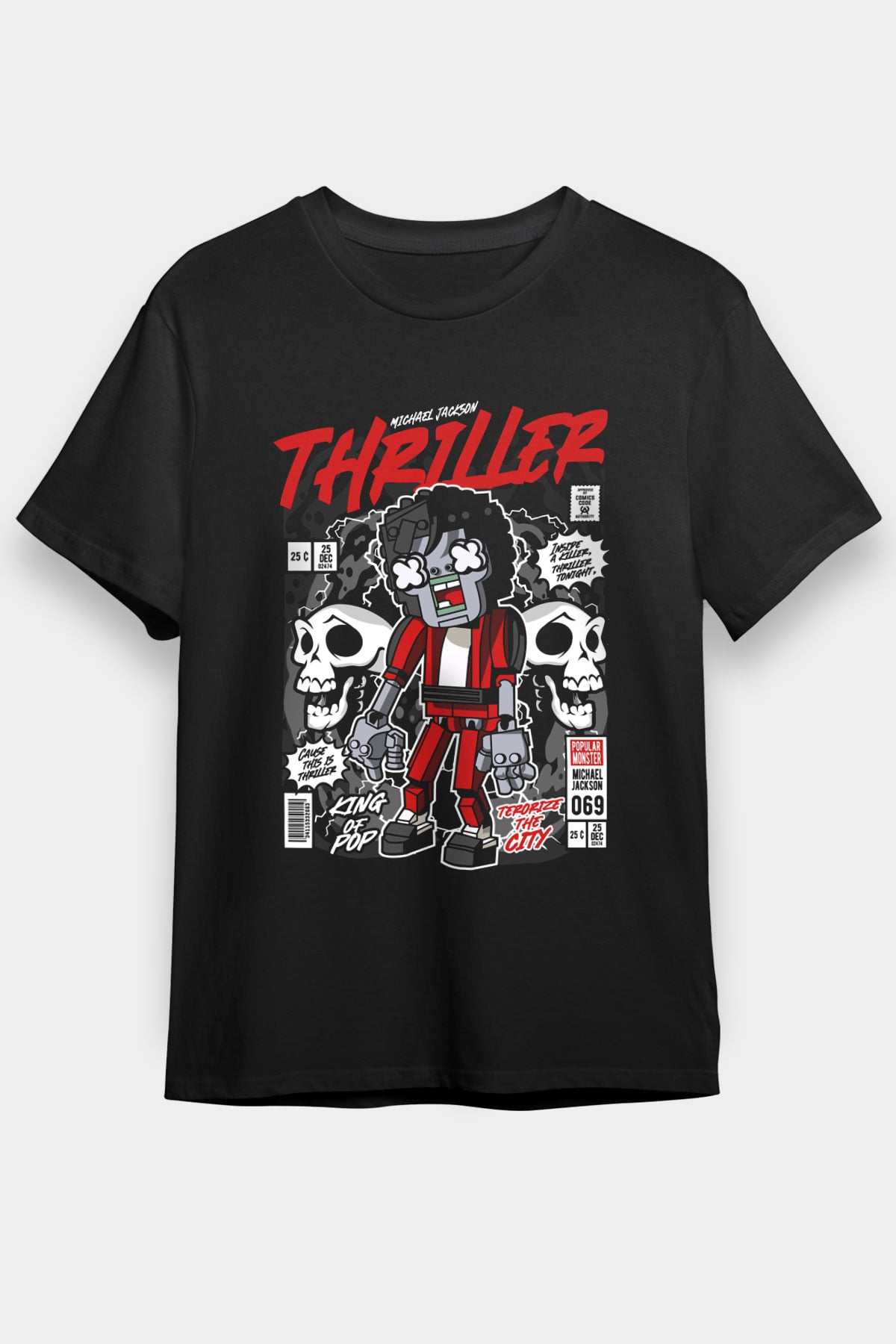 Michael Jakson Zombie Baskılı Unisex Siyah Tişört