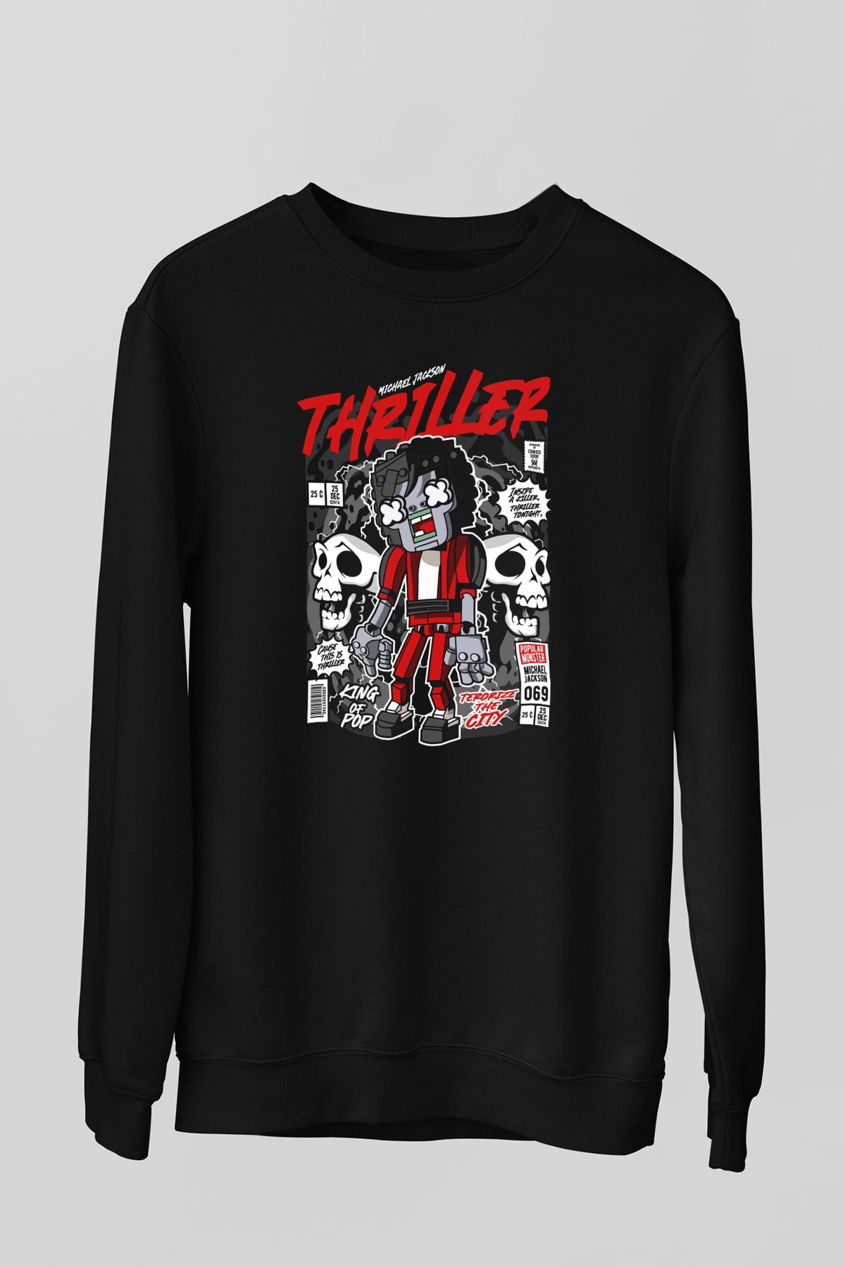 Michael Jakson Zombie Baskılı Unisex Siyah Sweatshirt