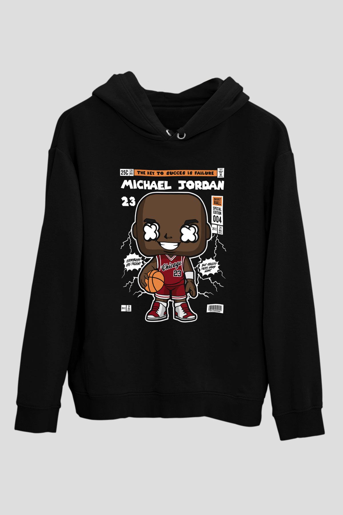 Michael Jordan Baskılı Unisex Siyah Hoodie