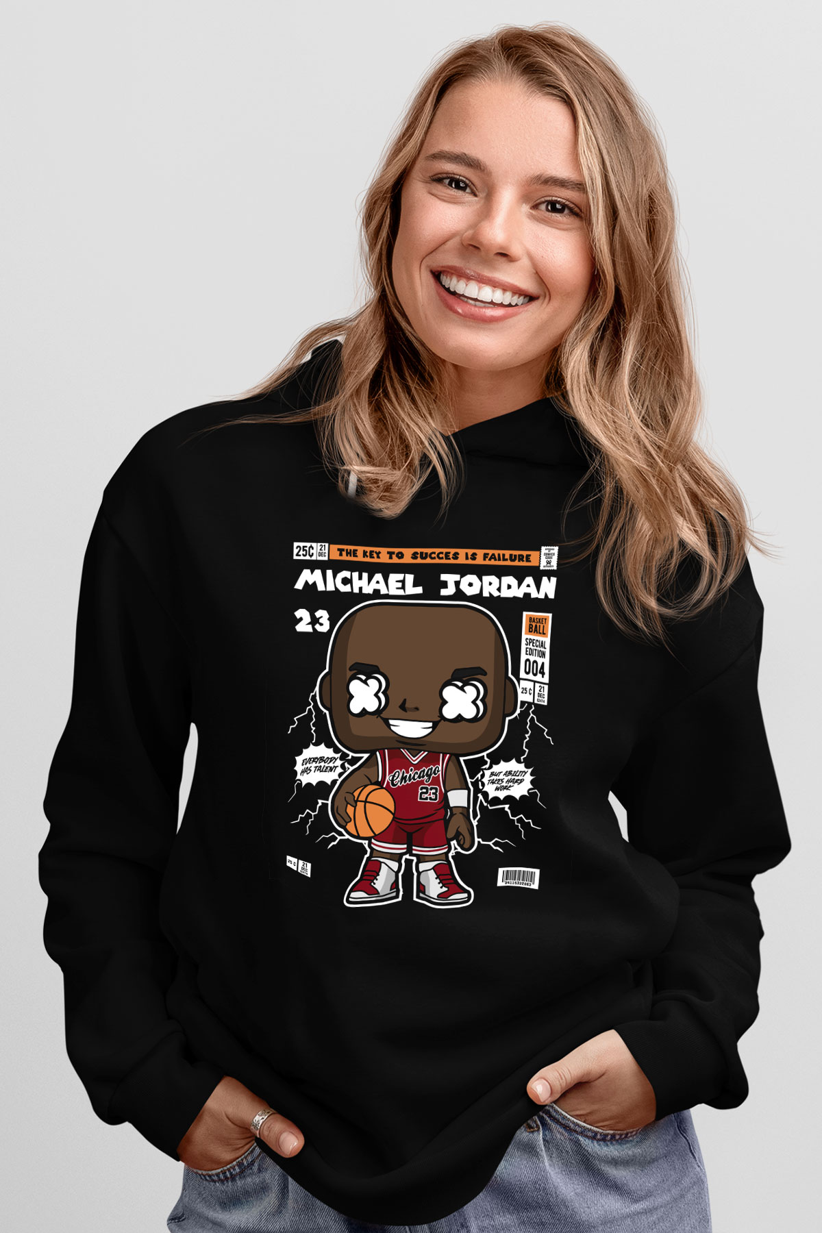 Michael Jordan Baskılı Unisex Siyah Hoodie