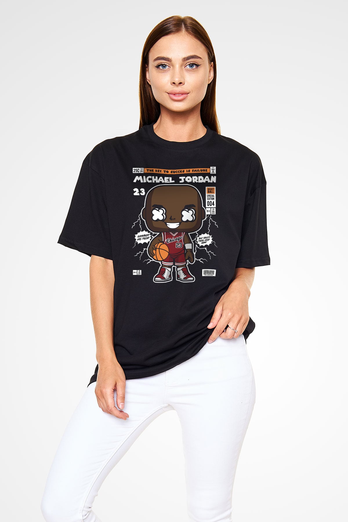 Michael Jordan Baskılı Unisex Siyah Oversize Tişört