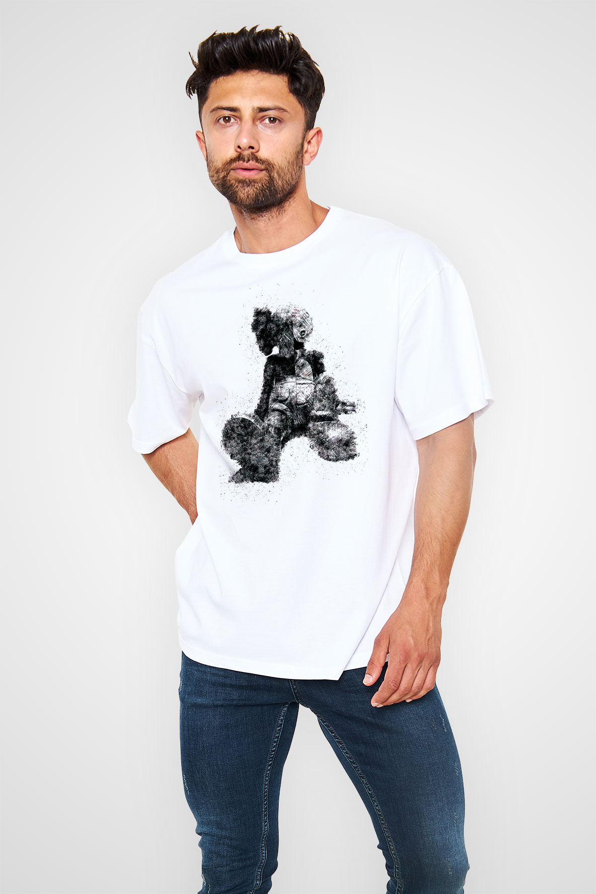 Mickey Baskılı Unisex Beyaz Tişört