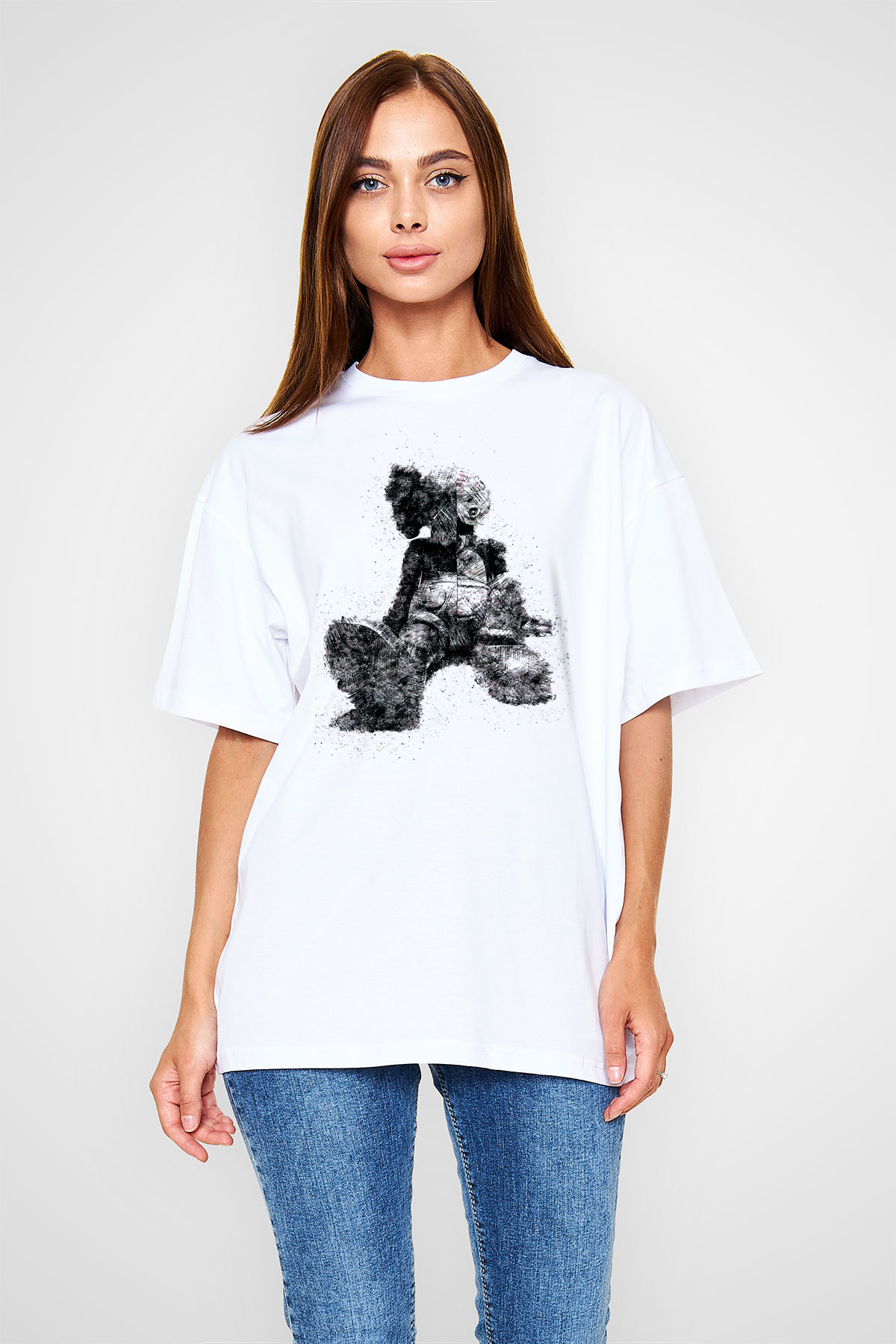 Mickey Baskılı Unisex Beyaz Tişört
