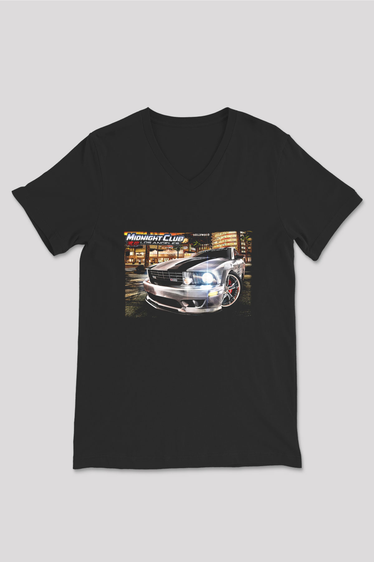 Midnight Club Siyah Unisex V Yaka Tişört T-Shirt