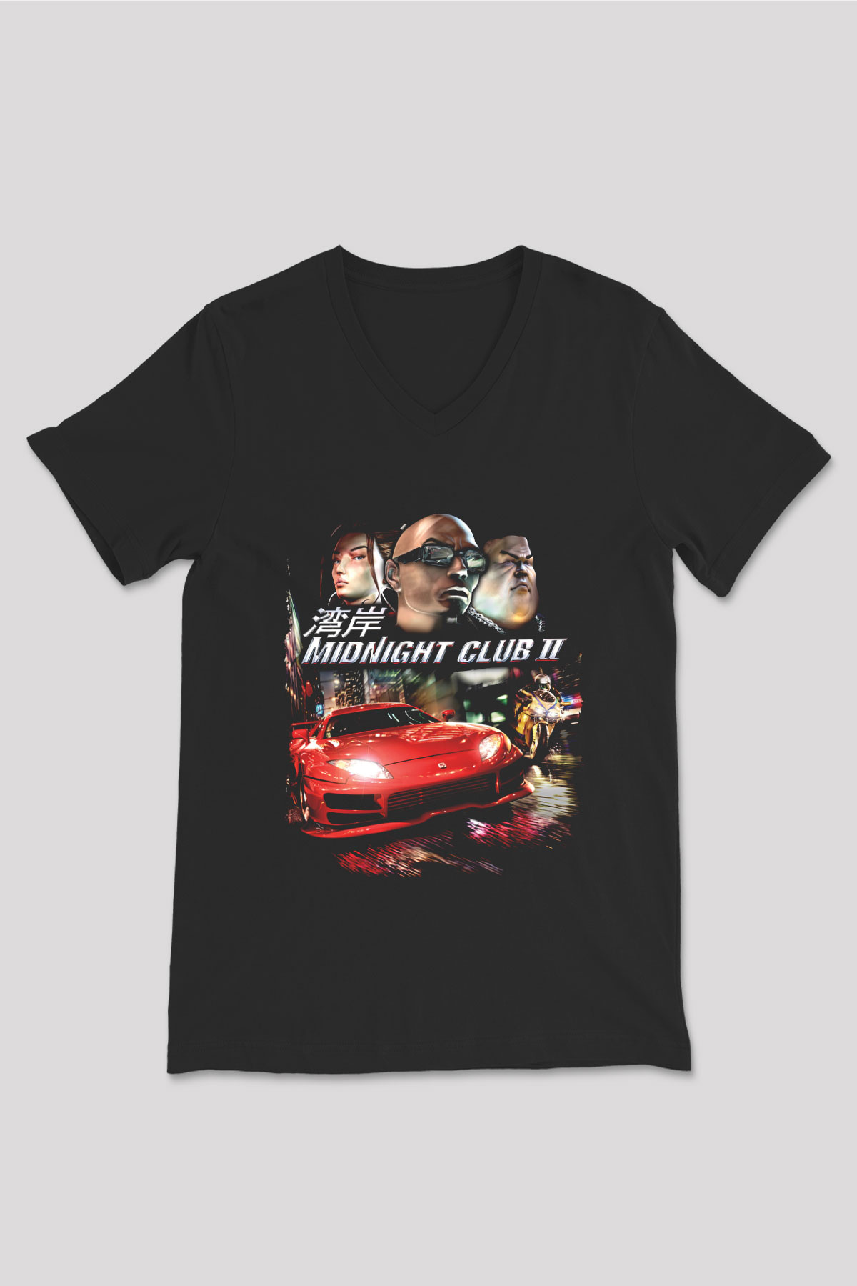Midnight Club Siyah Unisex V Yaka Tişört