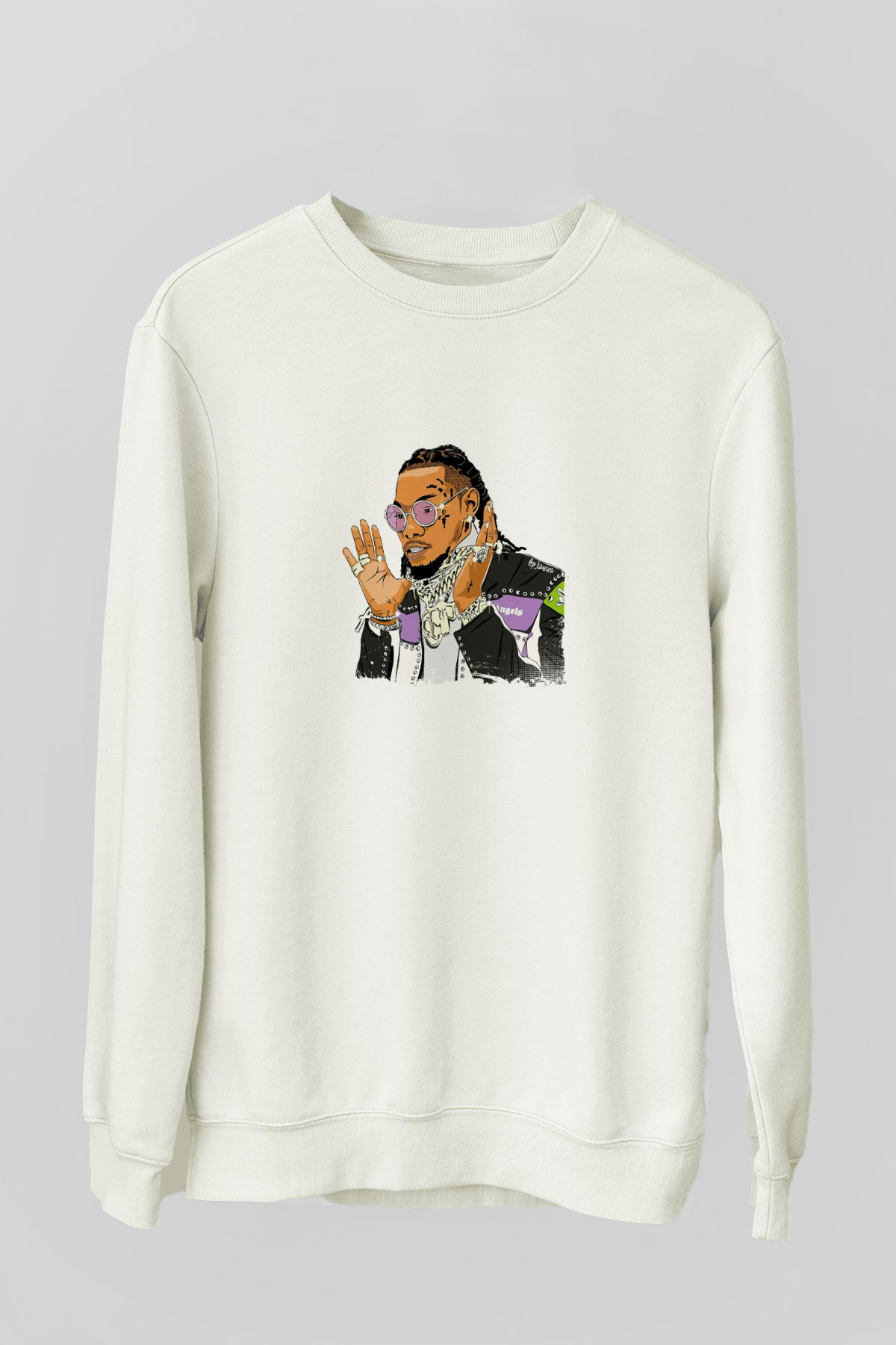 Migos Baskılı Unisex Beyaz Sweatshirt