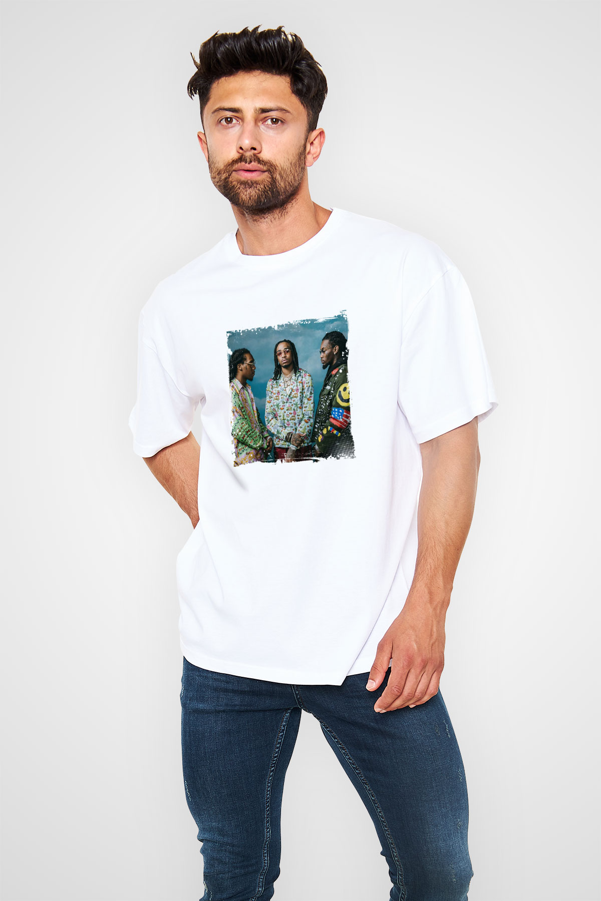 Migos Baskılı Unisex Beyaz Tişört