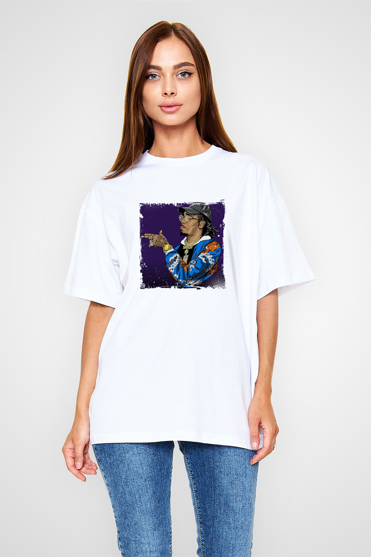 Migos Baskılı Unisex Beyaz Tişört