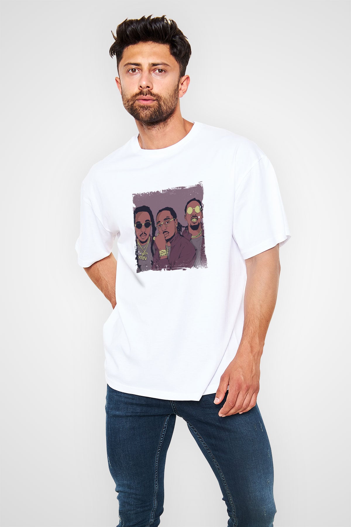 Migos Baskılı Unisex Beyaz Tişört