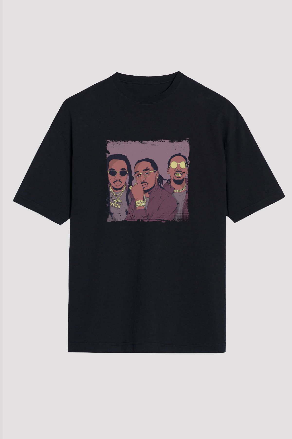 Migos Baskılı Unisex Oversize Siyah Tişört
