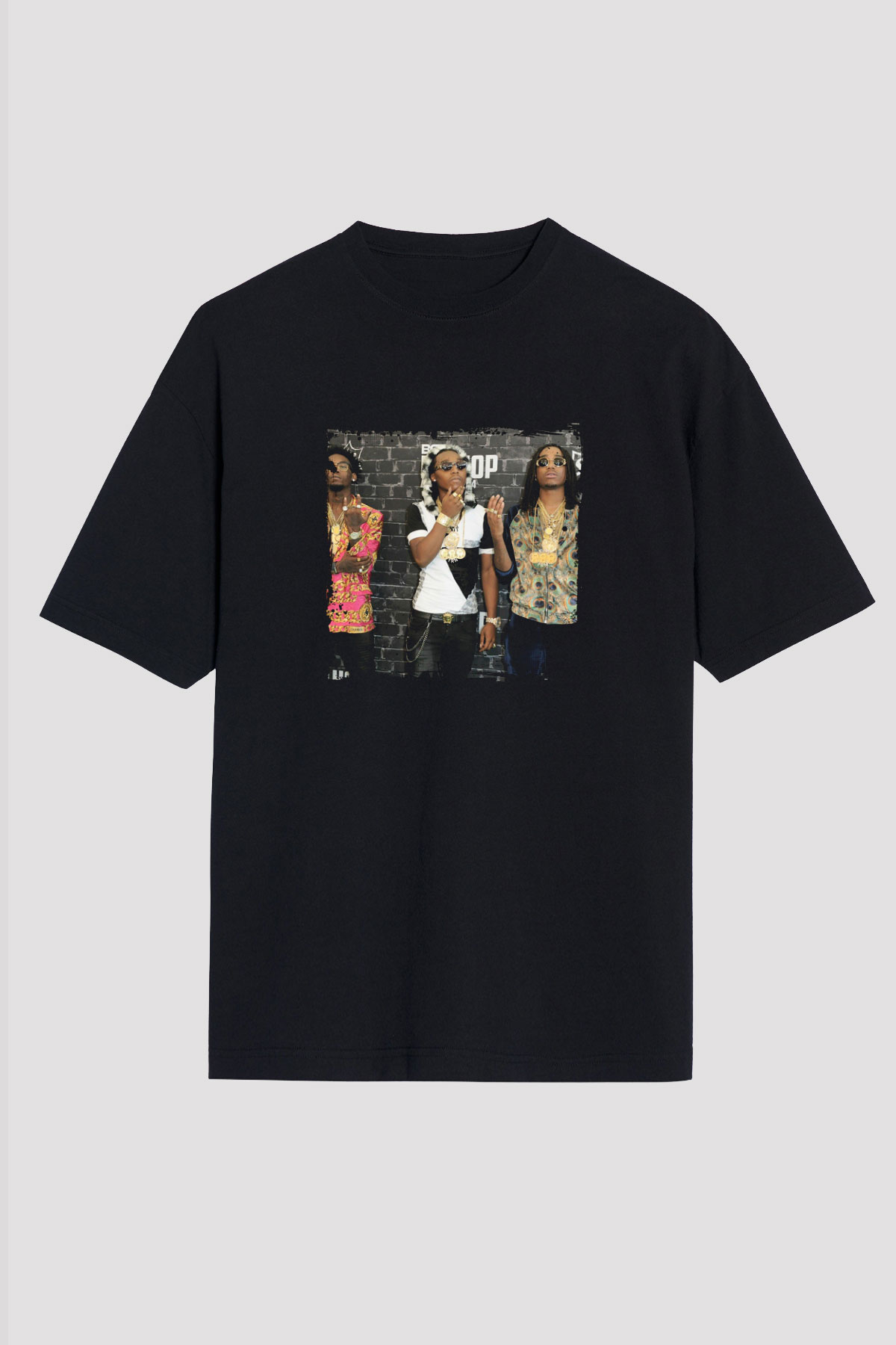 Migos Baskılı Unisex Oversize Siyah Tişört