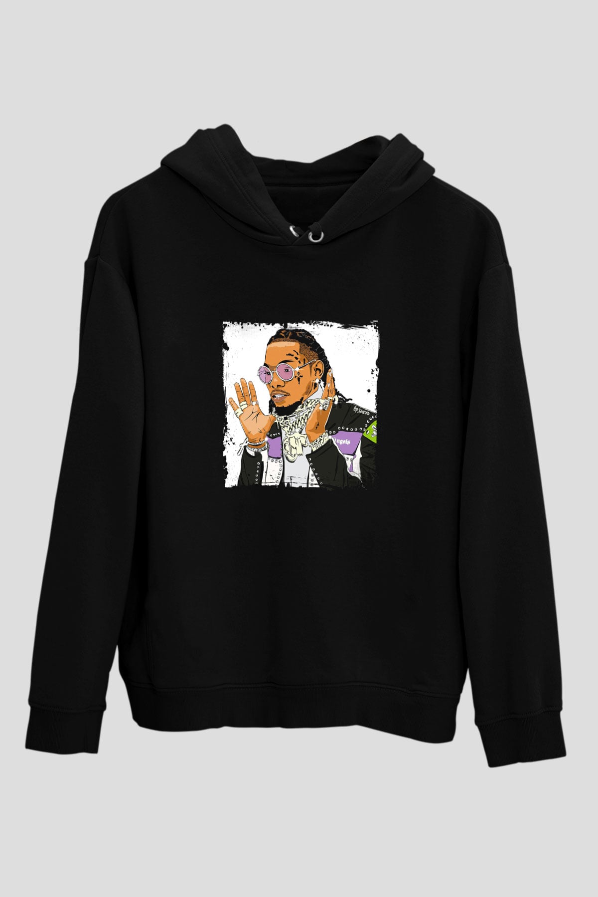 Migos Baskılı Unisex Siyah Hoodie