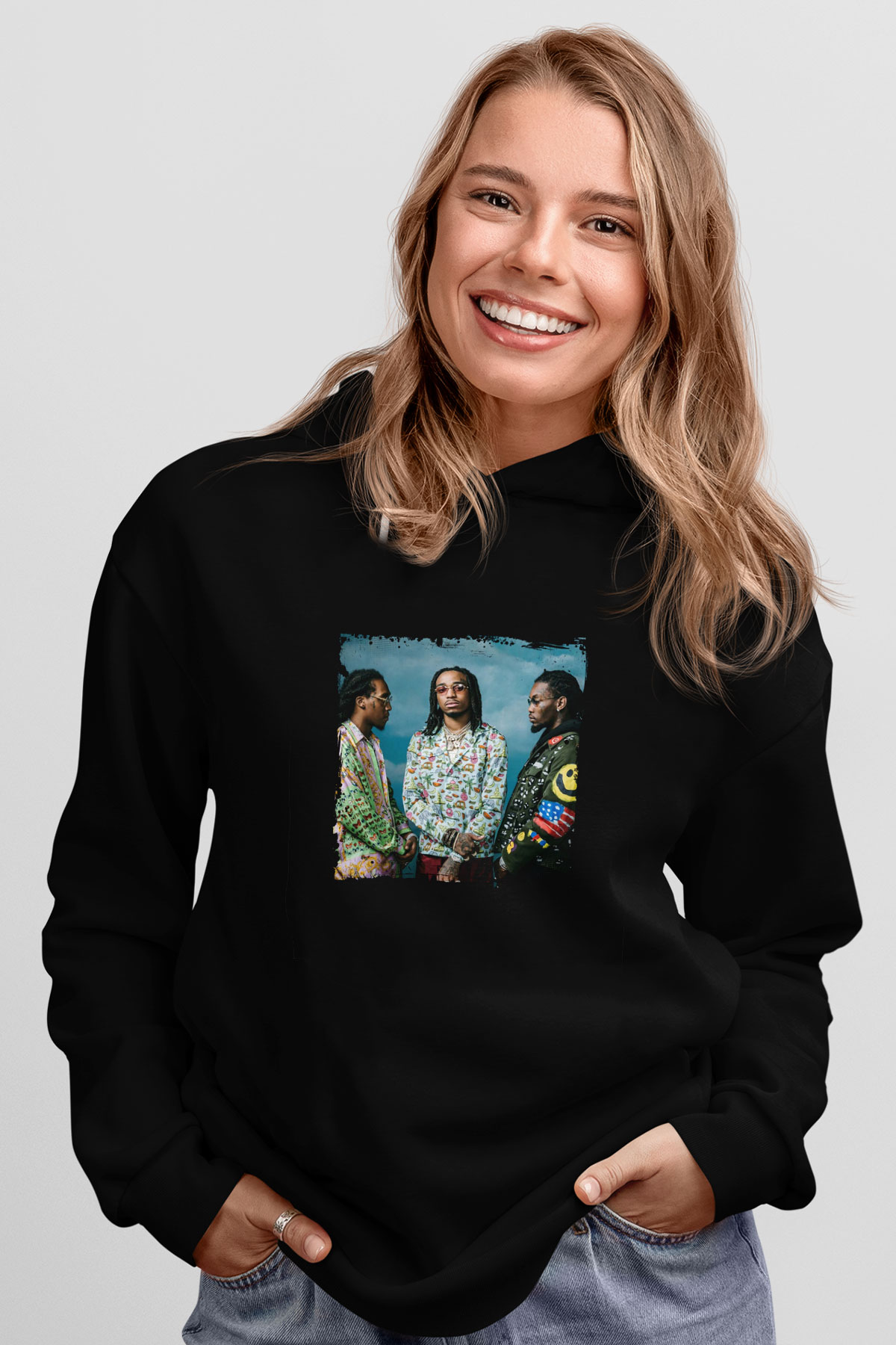 Migos Baskılı Unisex Siyah Hoodie