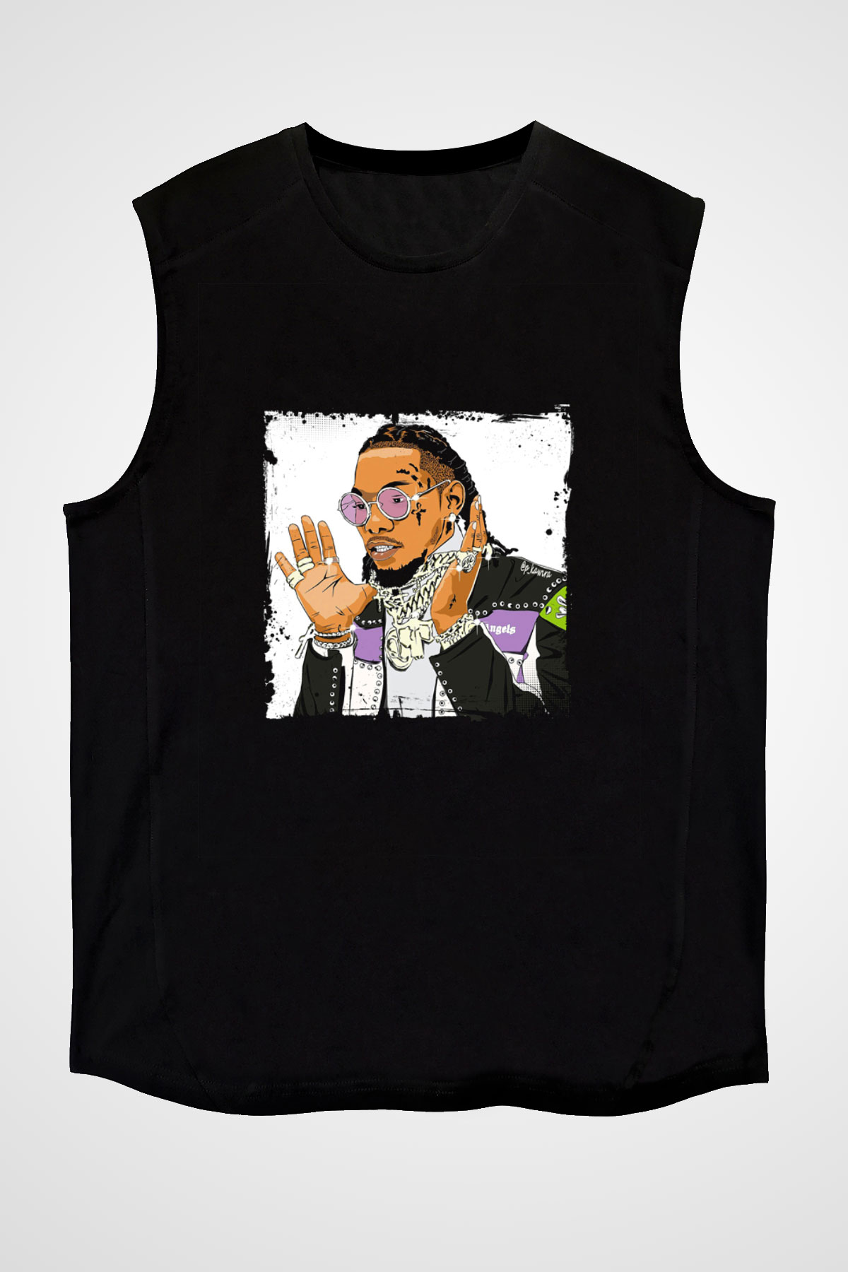 Migos Baskılı Unisex Siyah Kolsuz Tişört