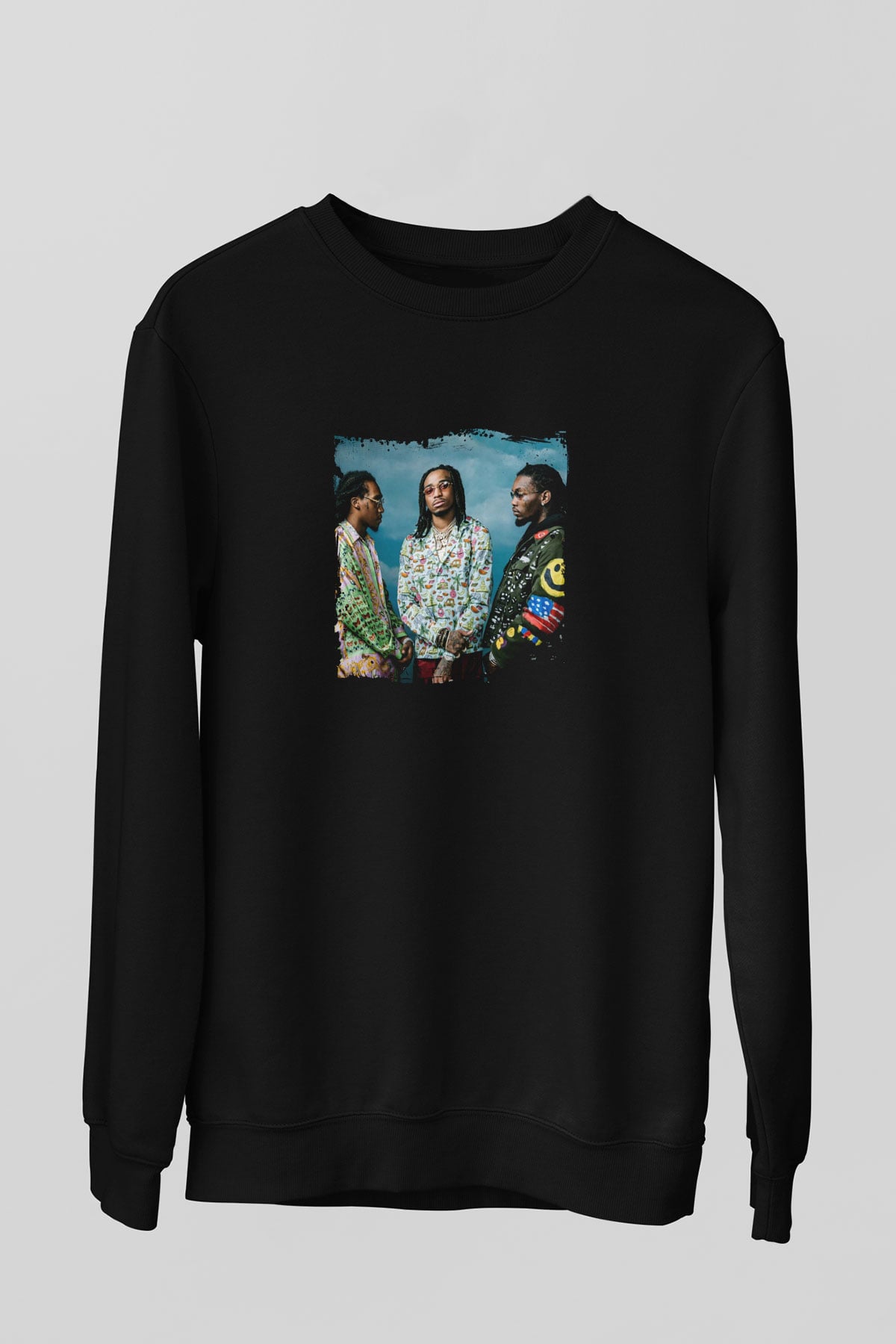 Migos Baskılı Unisex Siyah Sweatshirt