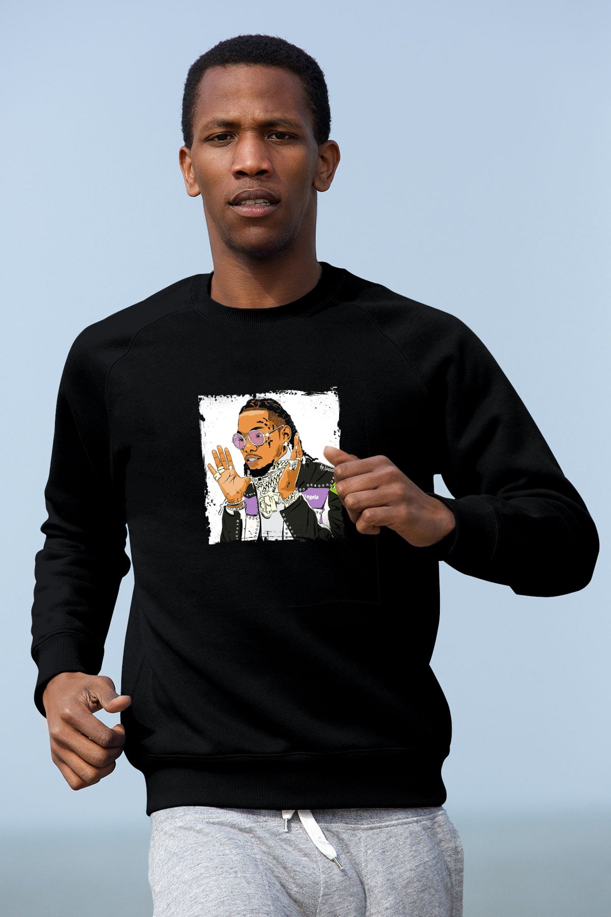 Migos Baskılı Unisex Siyah Sweatshirt