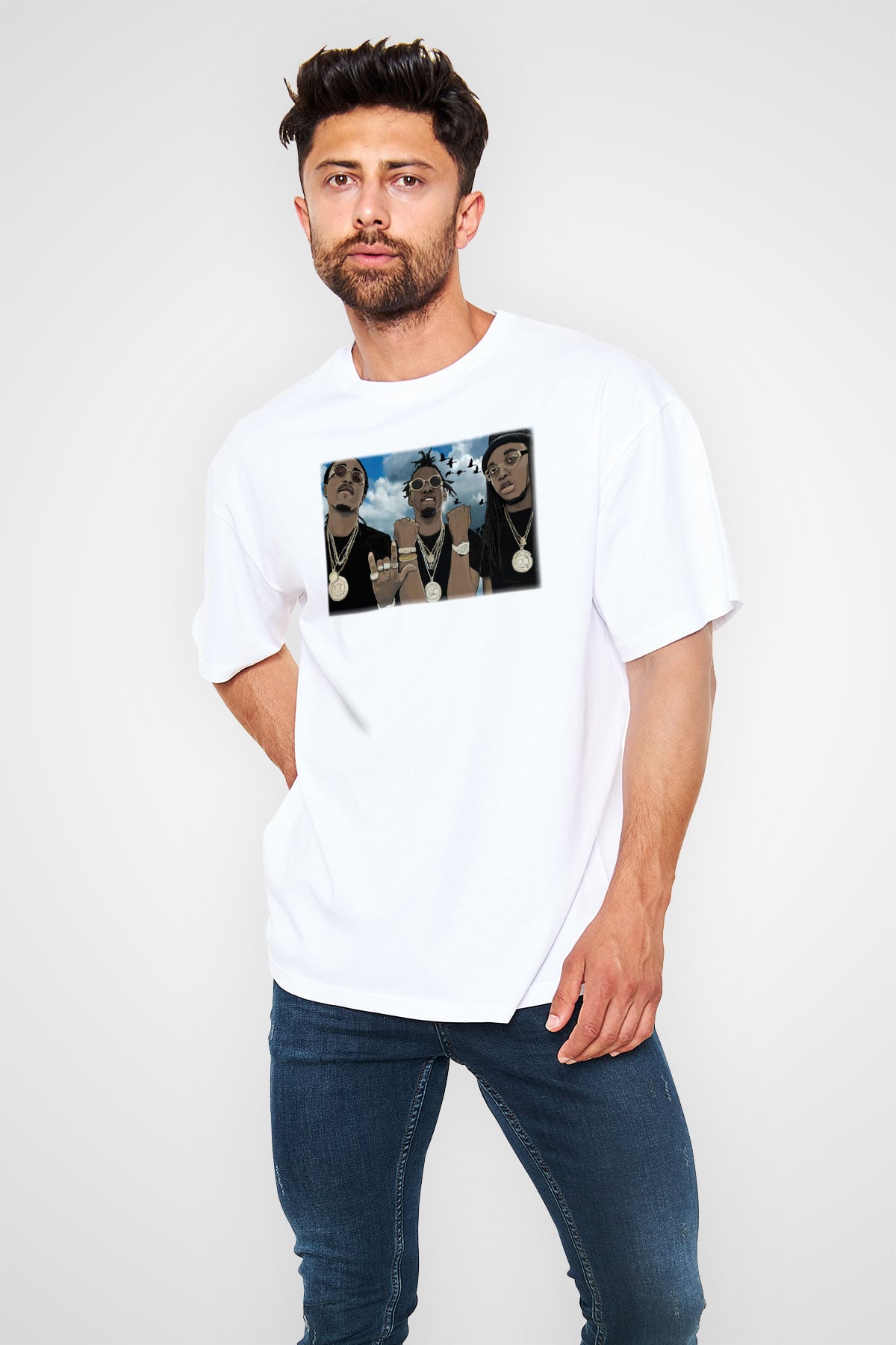 Migos Beyaz Unisex Oversize Tişört T-Shirt