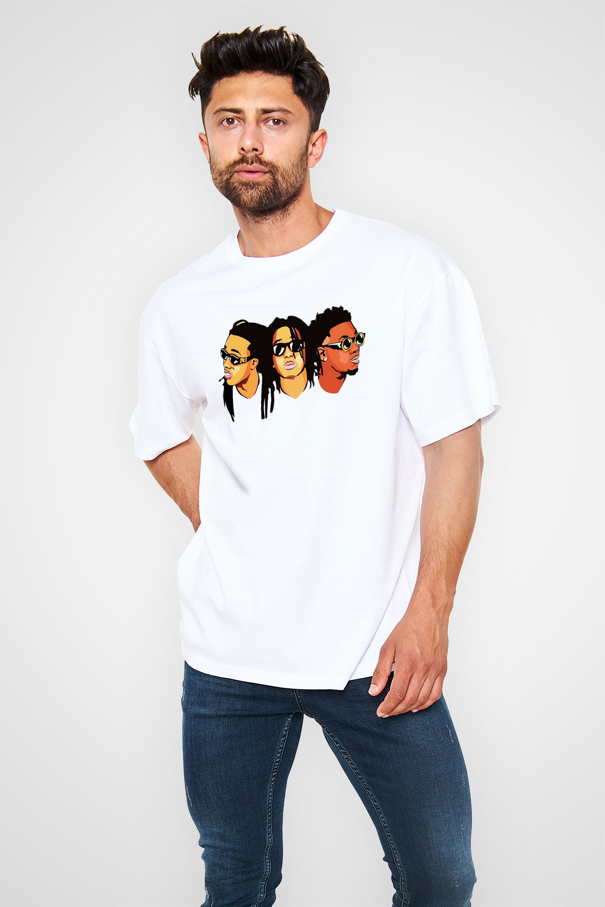 Migos Beyaz Unisex Oversize Tişört T-Shirt