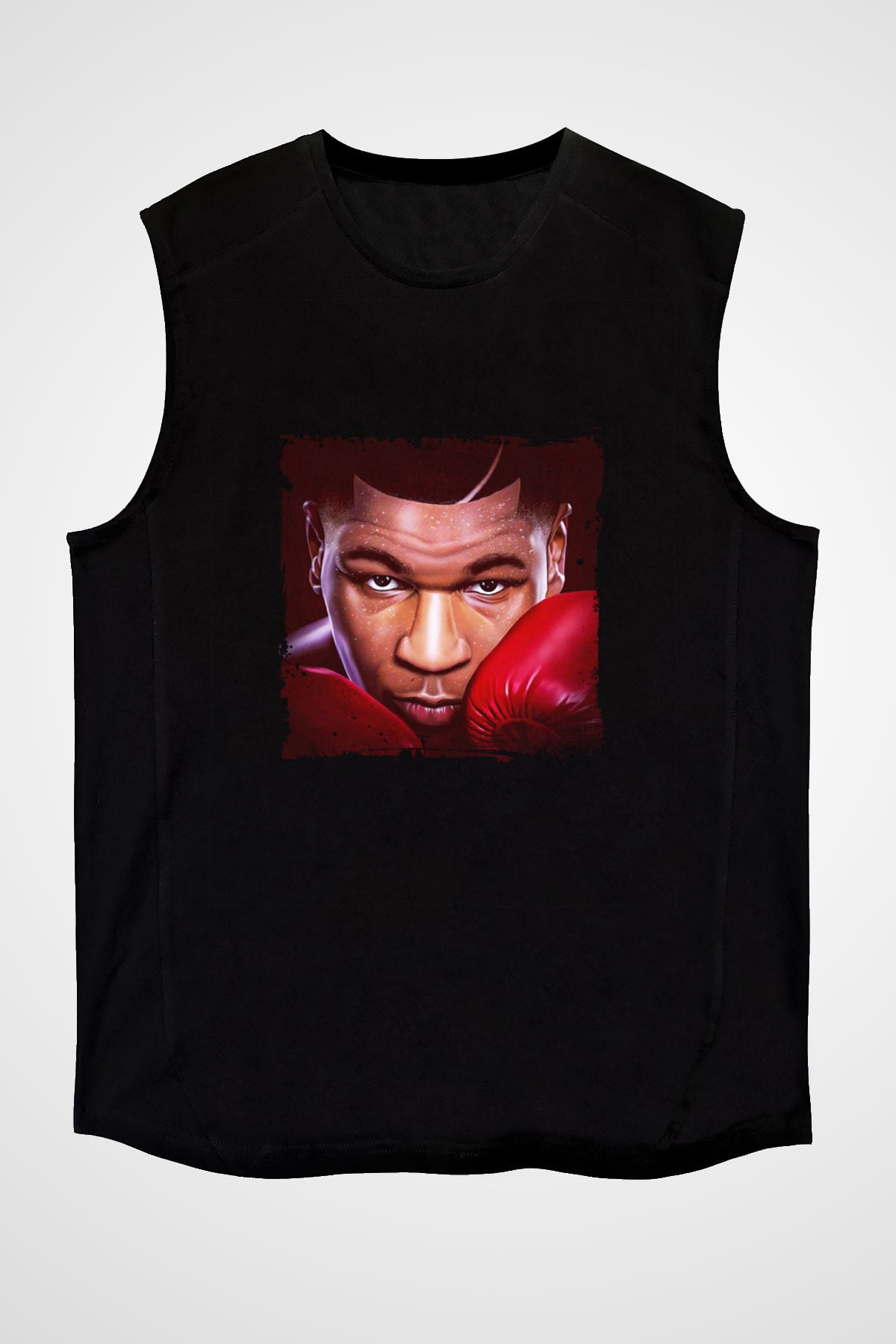 Mike Tyson Baskılı Unisex Siyah Kolsuz Tişört