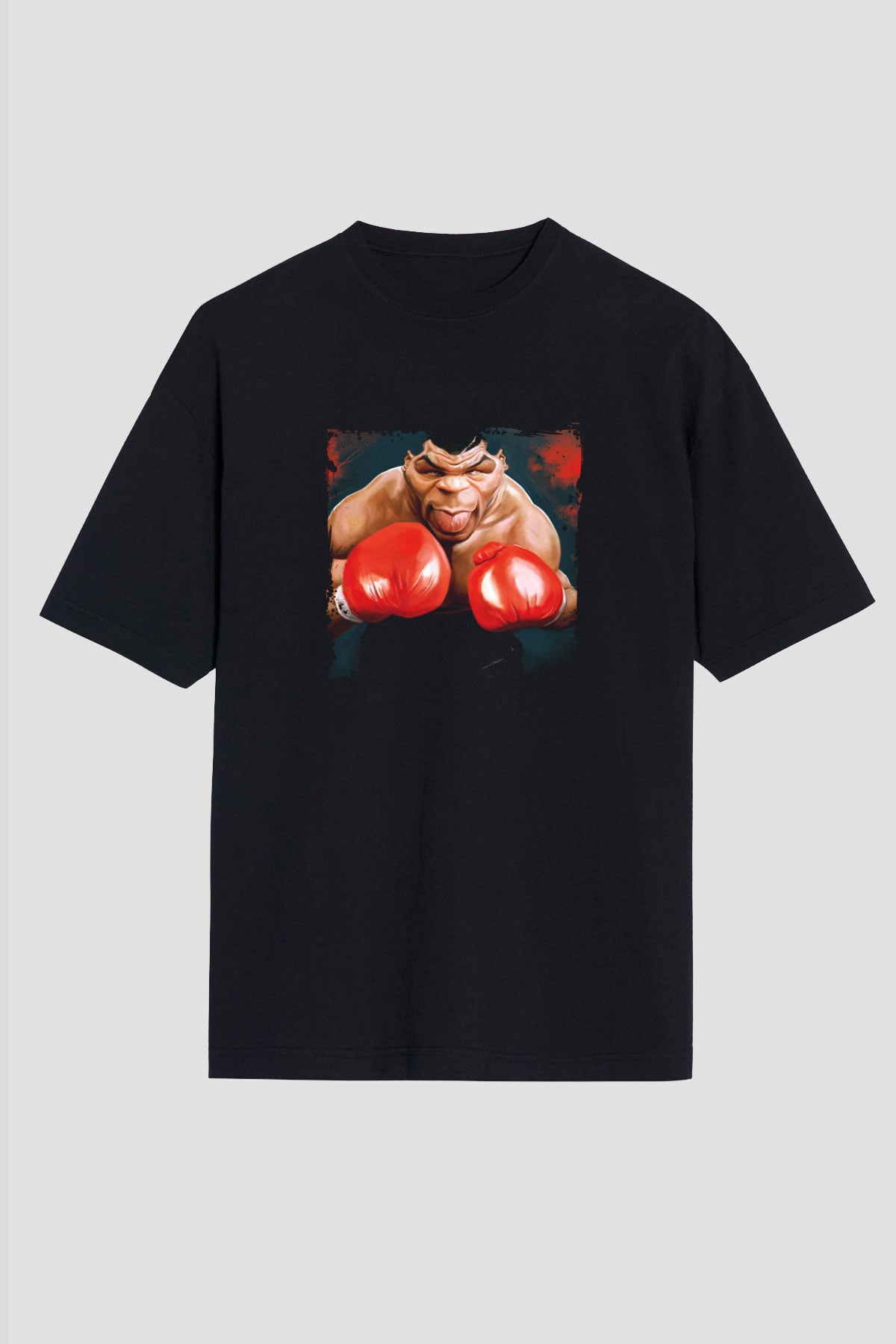 Mike Tyson Baskılı Unisex Siyah Oversize Tişört