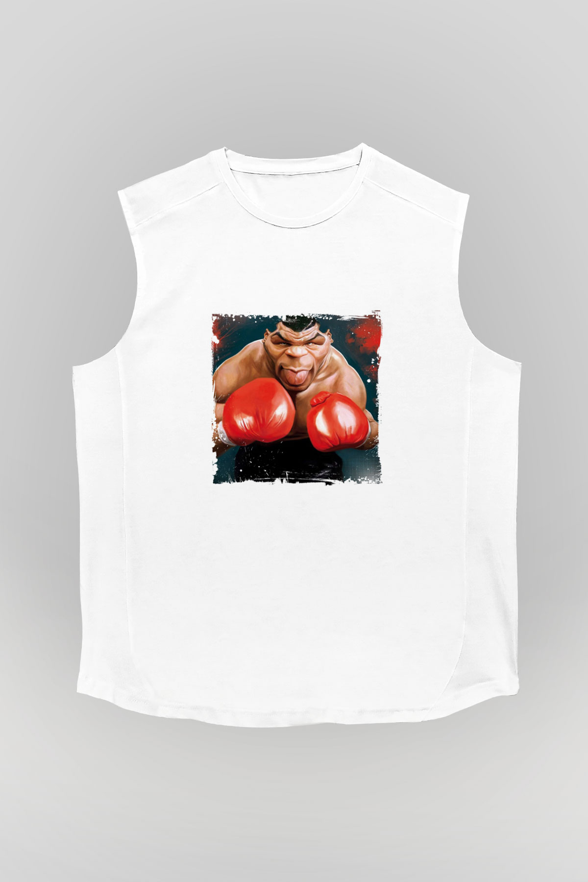 Mike Tyson Unisex Baskılı Beyaz Kolsuz Tişört