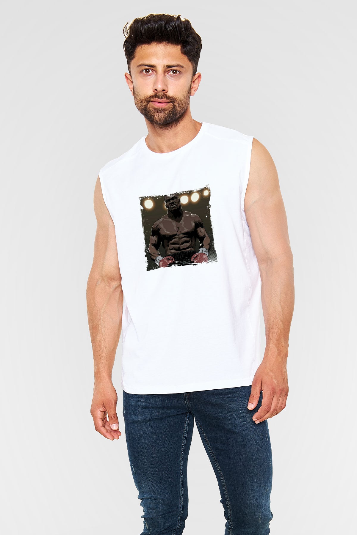 Mike Tyson Unisex Baskılı Beyaz Kolsuz Tişört