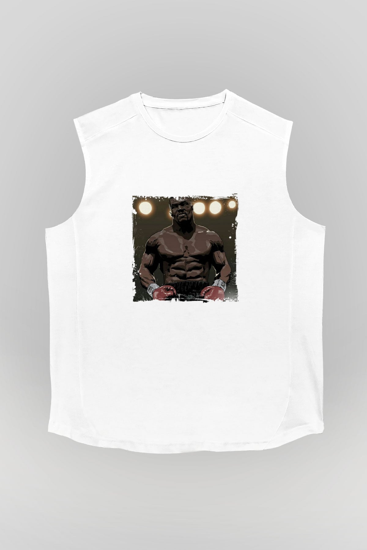 Mike Tyson Unisex Baskılı Beyaz Kolsuz Tişört