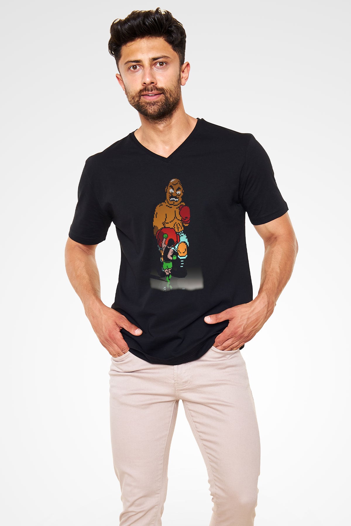 Mike Tyson's Punch-Out! Siyah Unisex  V Yaka Tişört