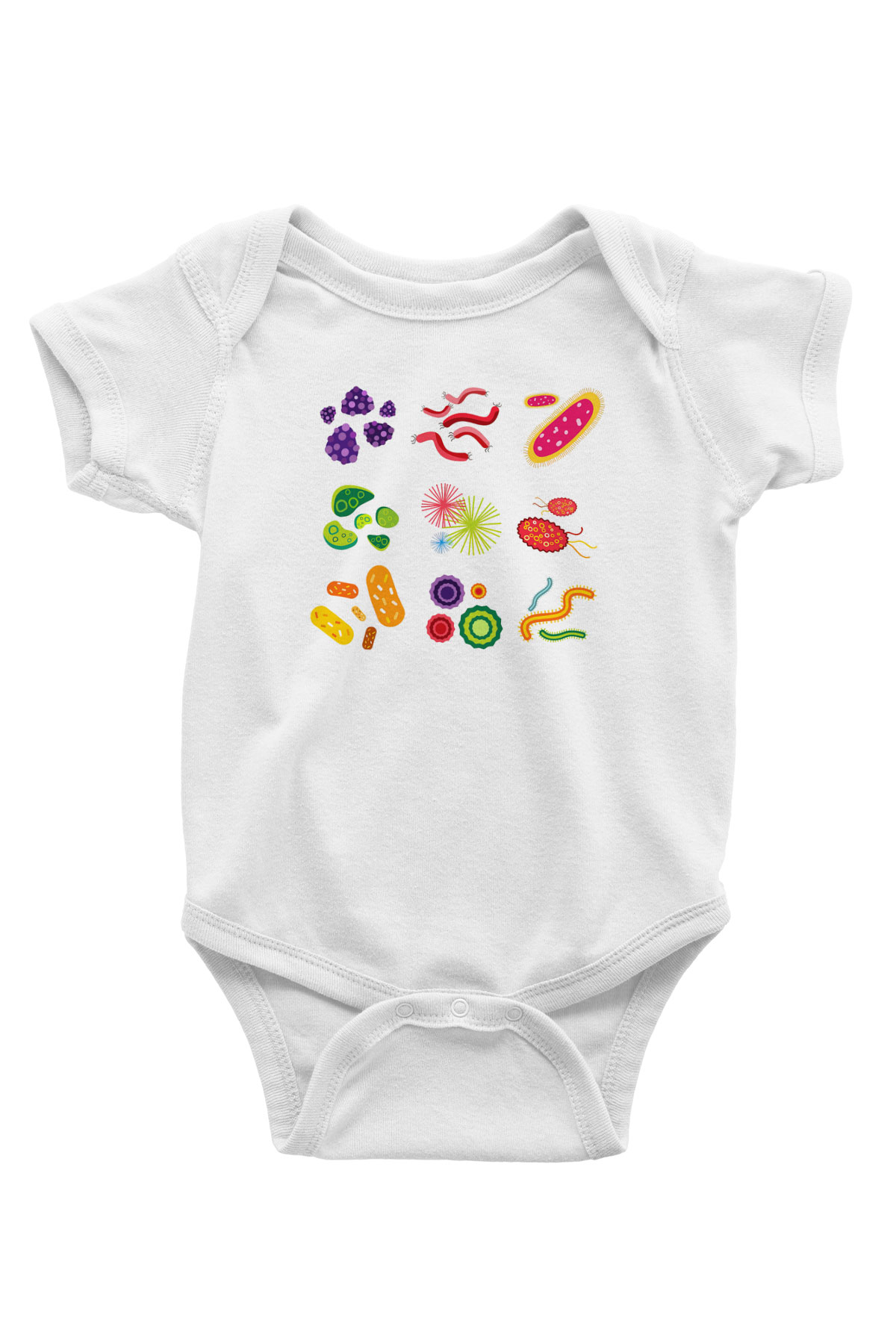 Mikrobiyolog Baskılı Beyaz Unisex Bebek Body - Zıbın