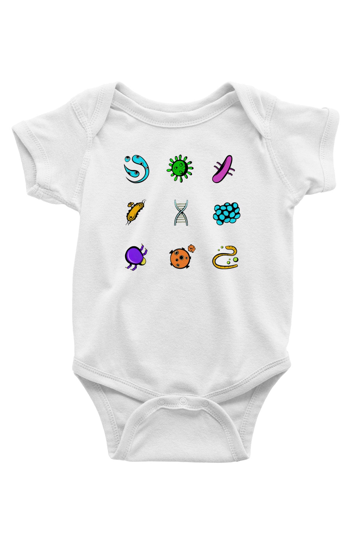 Mikrobiyolog Baskılı Beyaz Unisex Bebek Body - Zıbın