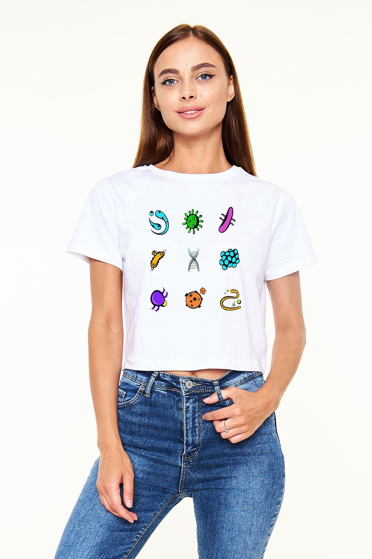 Mikrobiyolog Beyaz Croptop Tişört